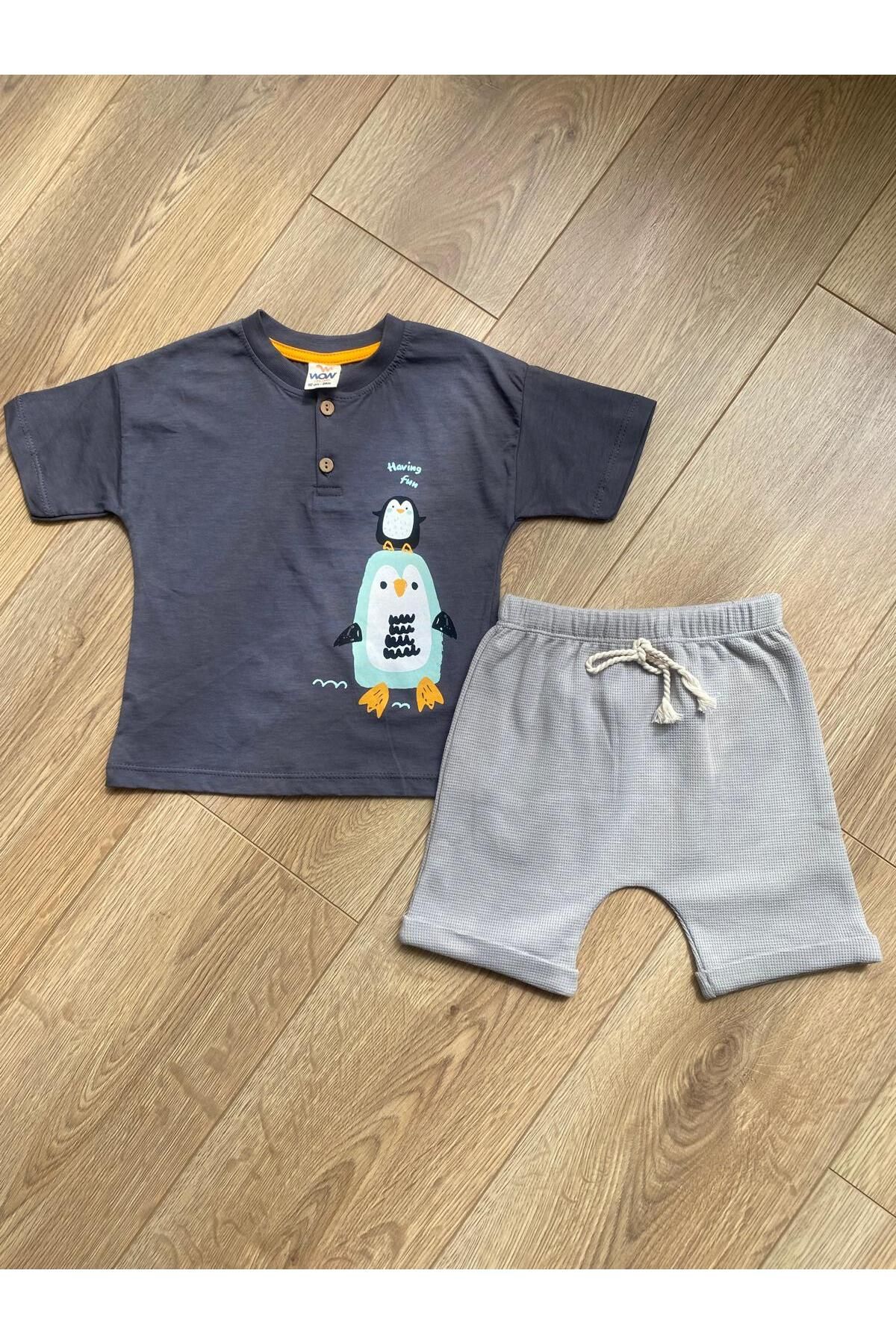 LionKids LİONKİDS ERKEK PENGUEN BASKILI SORTLU TAKIM