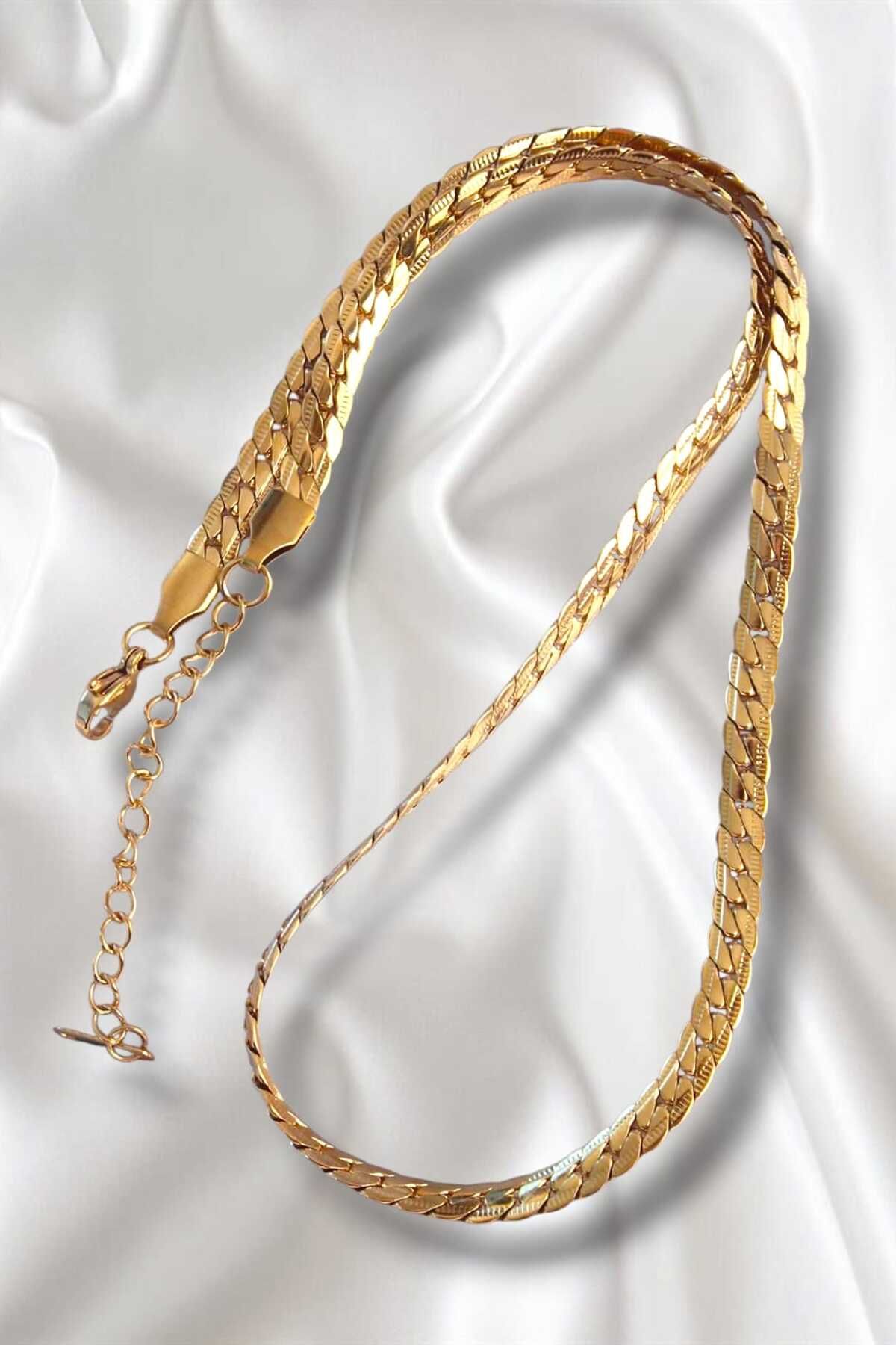 REBORN DESIGN 316L Çelik Gold Renk Yassı Burgu Zincir Model Kolye