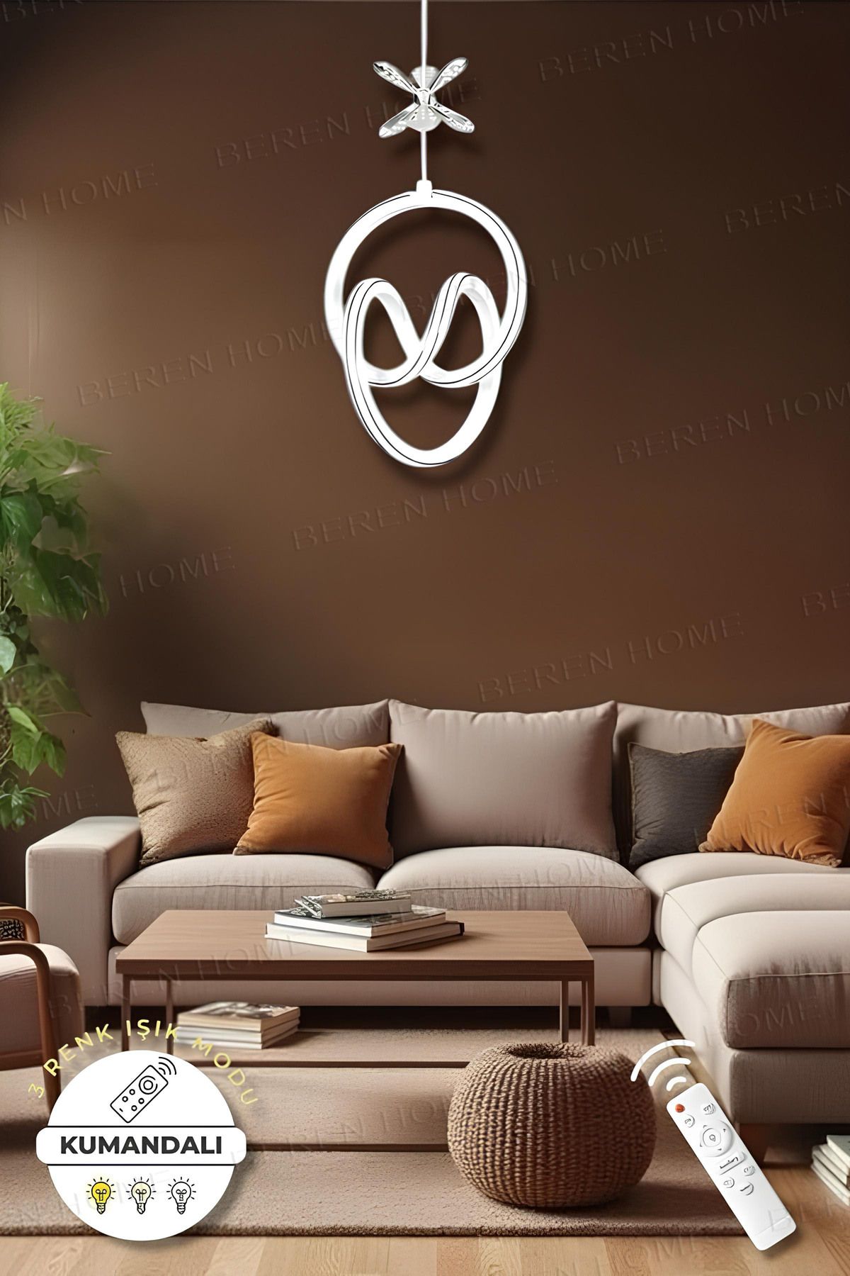 BEREN HOME Lisa White Chrome Kumandalı 3 Renk Modern Sarkıt Led Avize