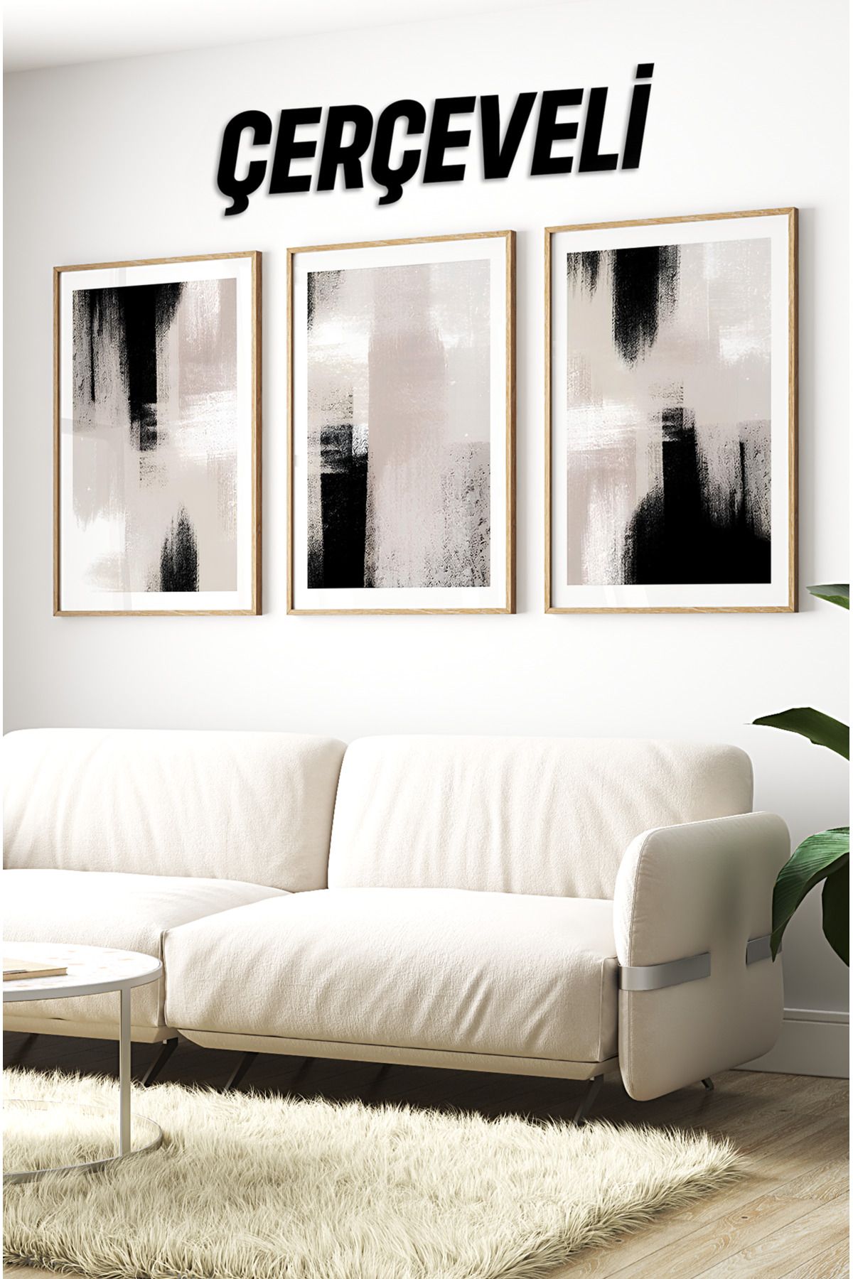 kutuTR Ahşap Çerçeveli Mdf Tablo Seti Salon Ve Oturma Odası Için Çt3092