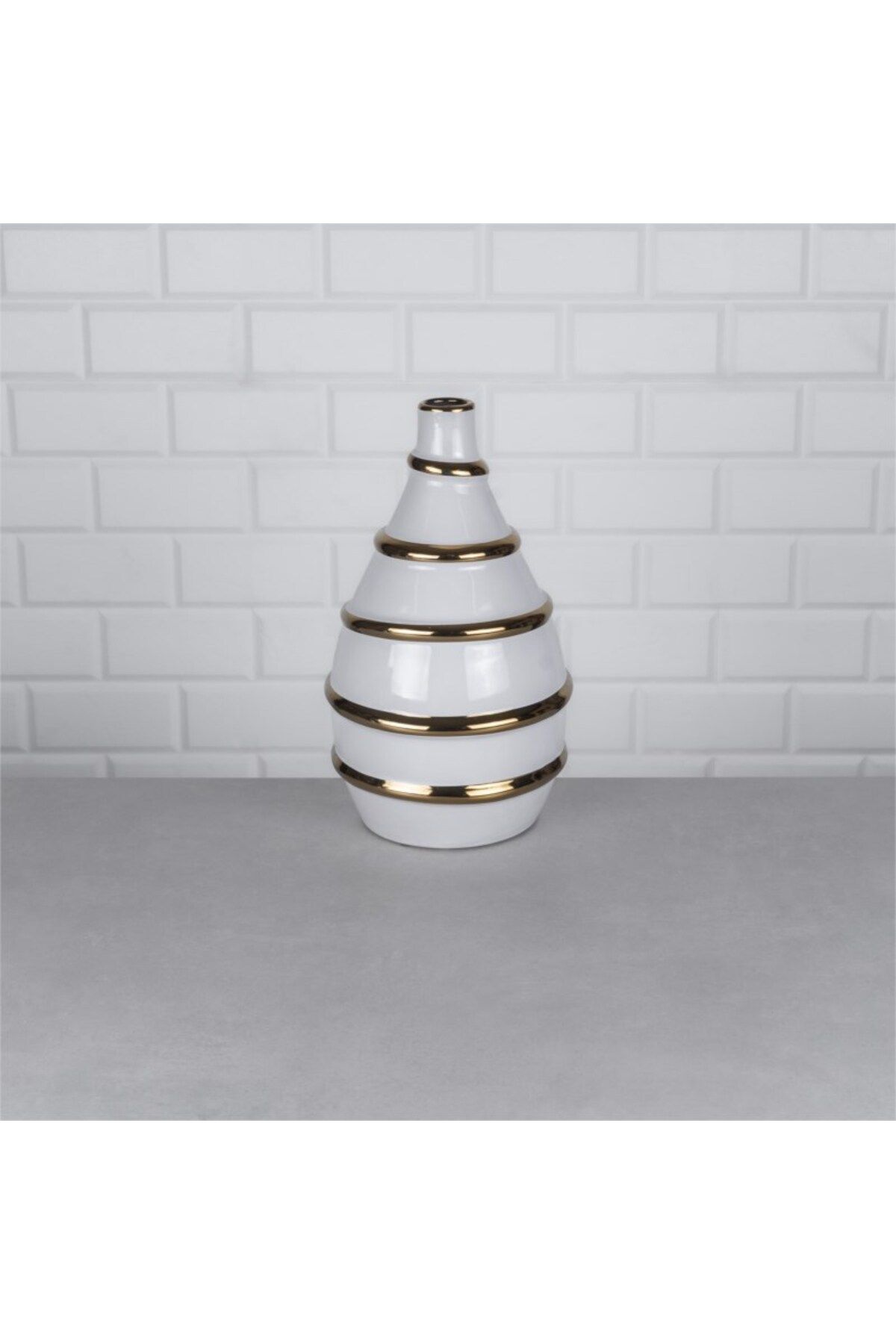 Hinora Gold Spiral Desen Tombul Porselen Vazo 20x20x33cm TEKLİ SATILIR