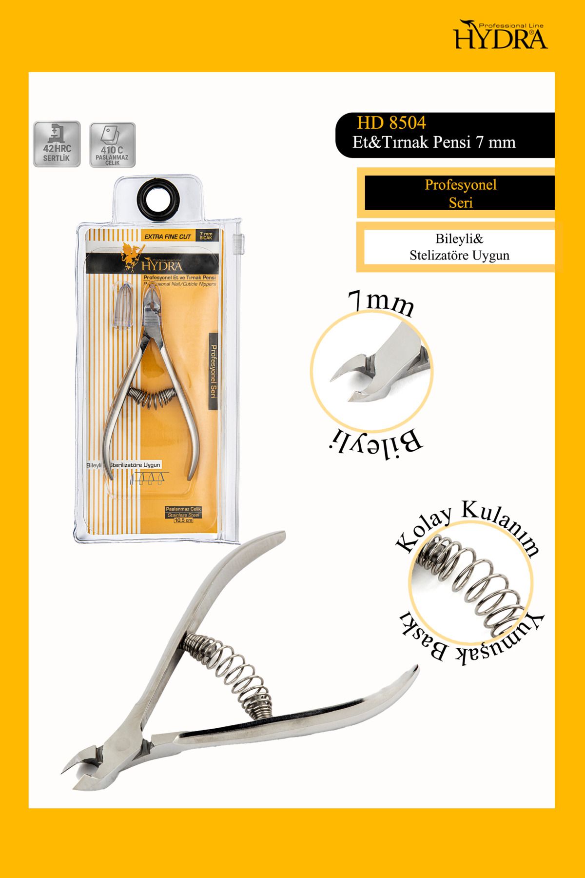 Hydra Profesyonel Et ve Tırnak Pensi Bileyli 7 mm HD-8504