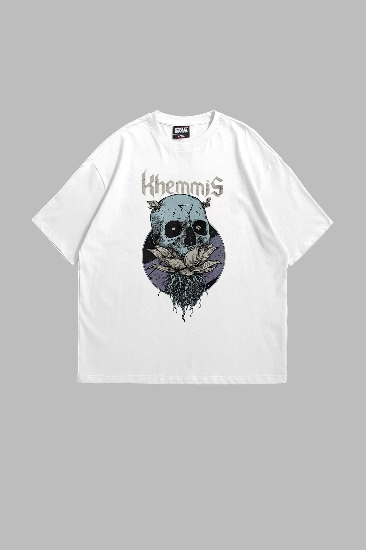 Bak Moda Khemmis Baskılı Oversize Unisex Beyaz Tshirt