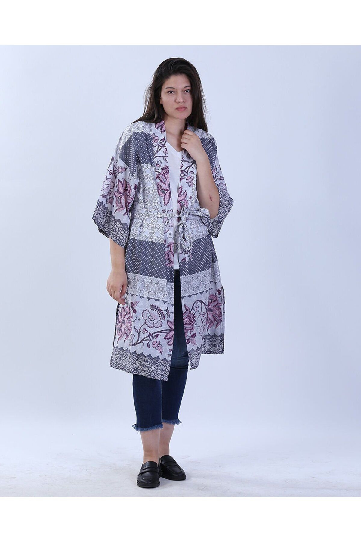 MARE BUTİK Etnik Desenli Bağlamalı Kimono Kaftan