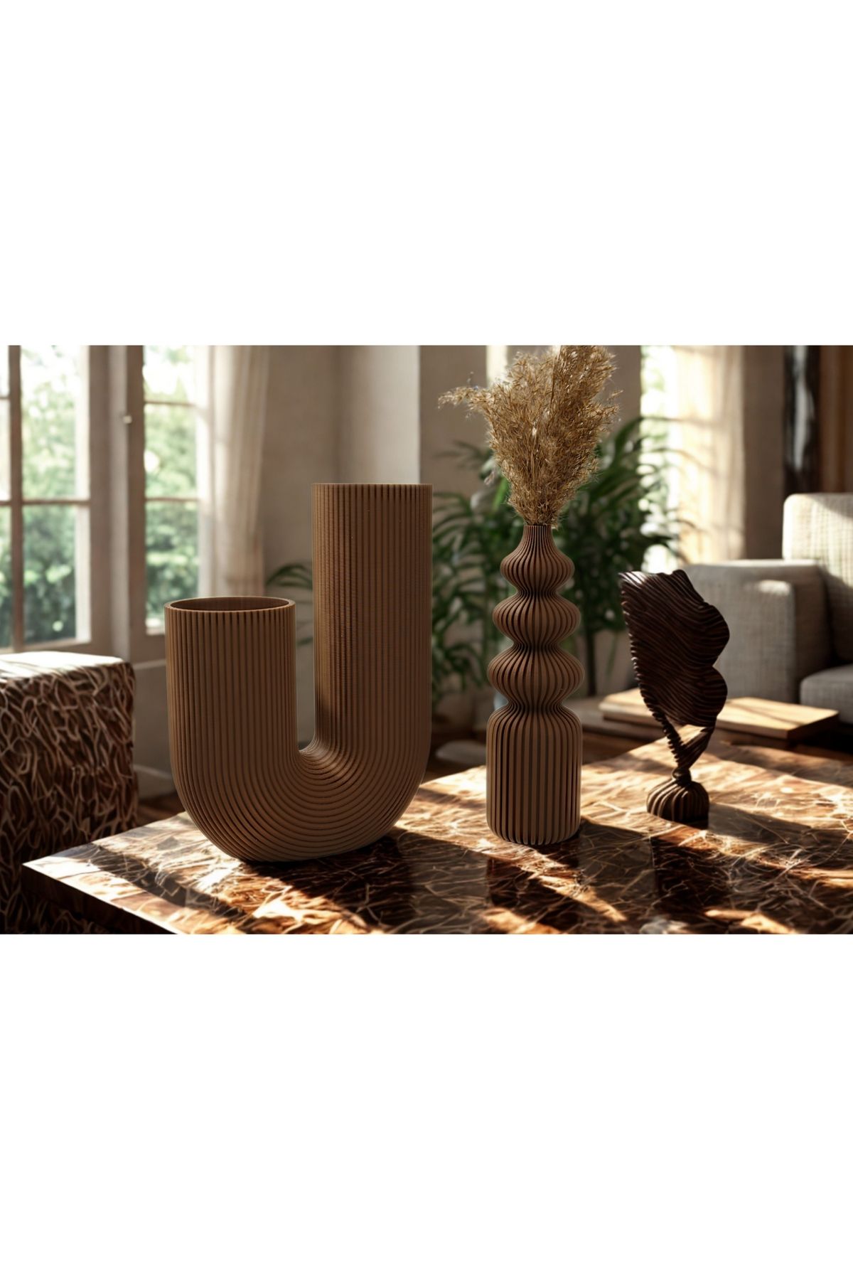 homedekorrs Boğumlu ve U Modern 3D vazo 2'li Set