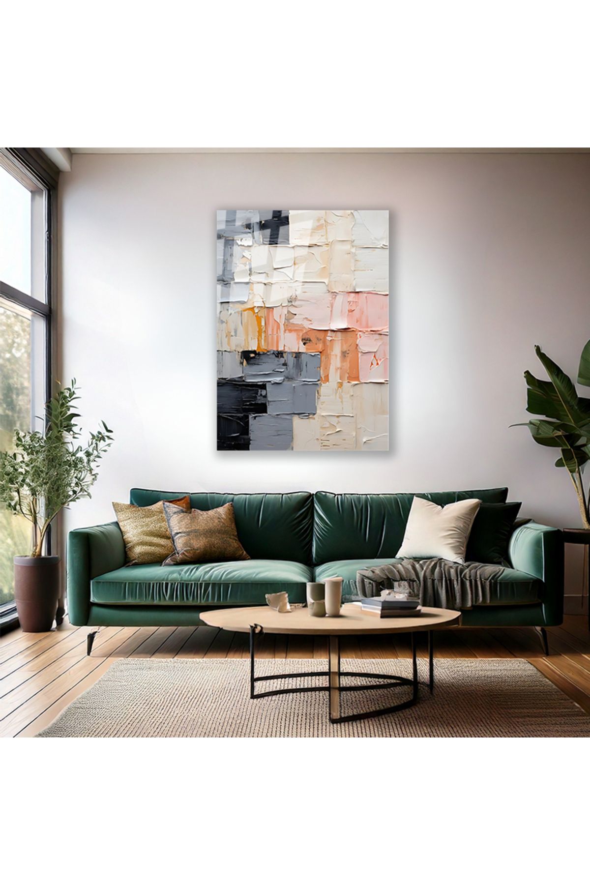 Artarilion Yağlı Boya Görünümlü Soyut Cam Tablo Sade Modern Salon Tablosu Dekorasyon Cam Duvar Tablosu