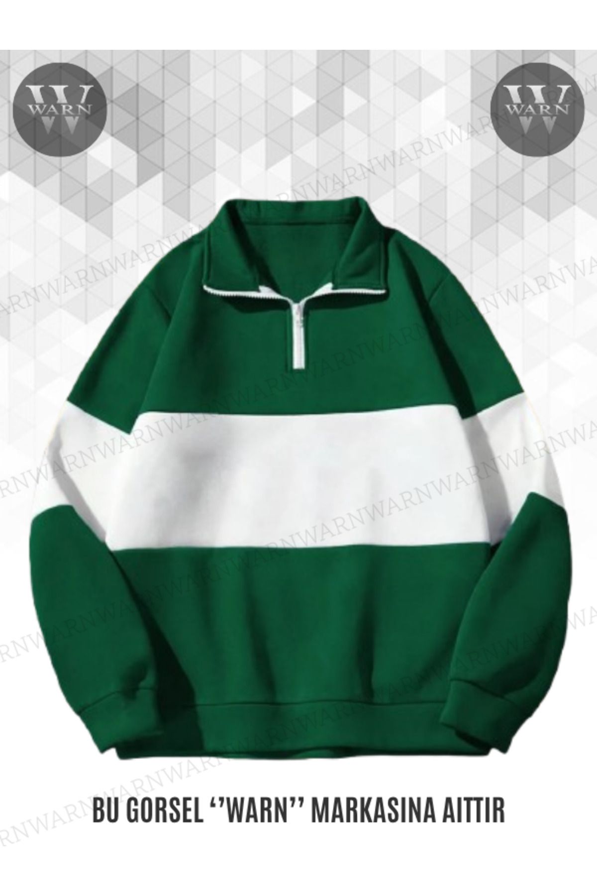 warn Yarım Fermuarlı Parçalı Renkli Polo Yaka 3 İplik Kalın Sweatshirt Içi Polarlı Kışlık Unisex