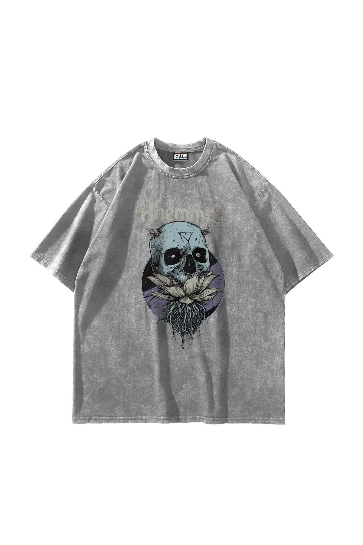 Bak Moda Khemmis Baskılı Oversize Unisex Yıkamalı Beyaz Tshirt