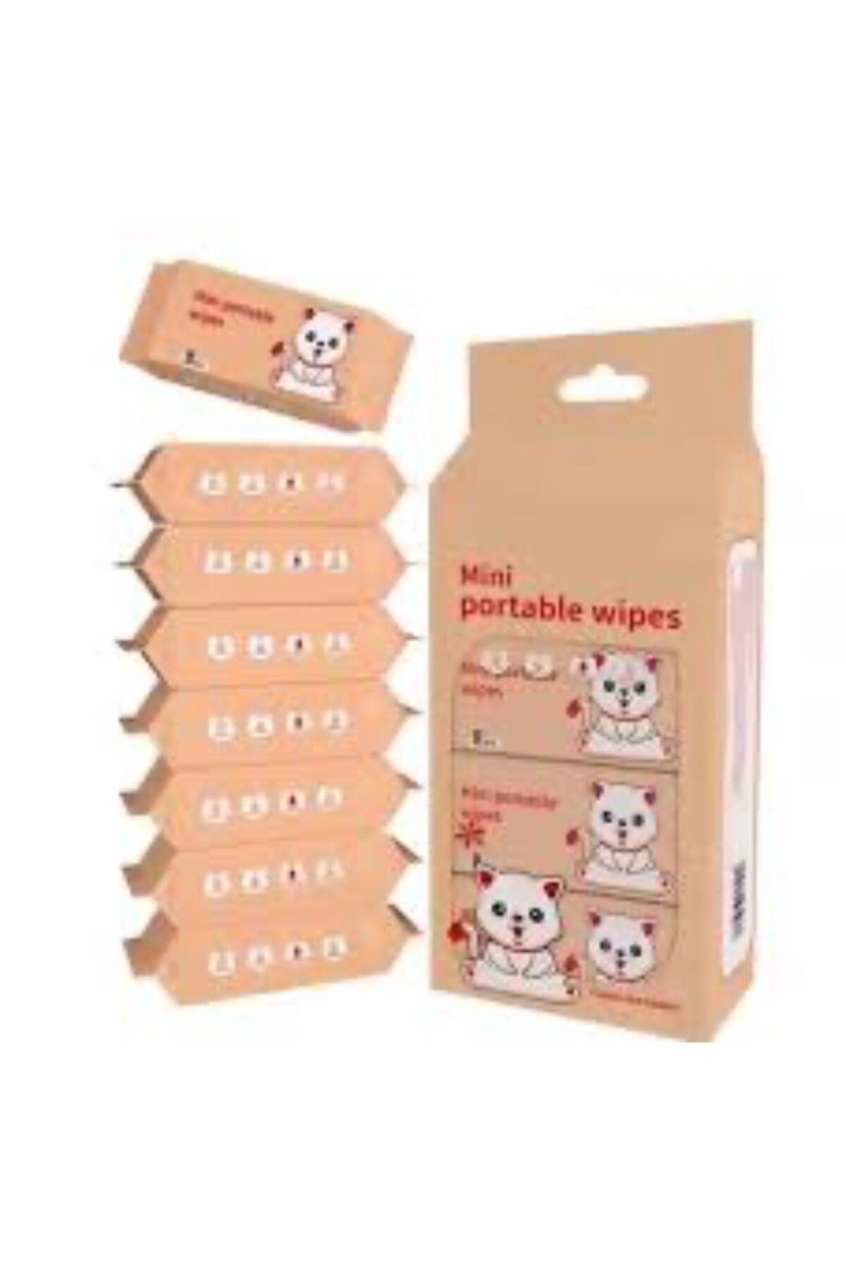 Saten Mini Paket Sevimli Tasarımlı Islak Mendil (64’lü - 8 Paket x 8 Yaprak)