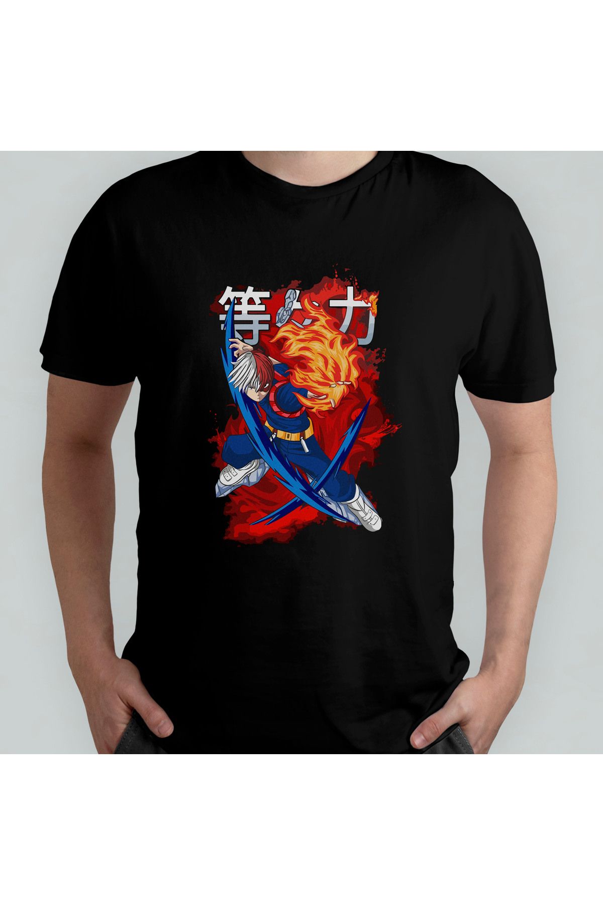 Pixxa My Hero Academia Shoto Todoroki Unisex %100 Pamuklu Bisiklet Yaka T-Shirt Model 5