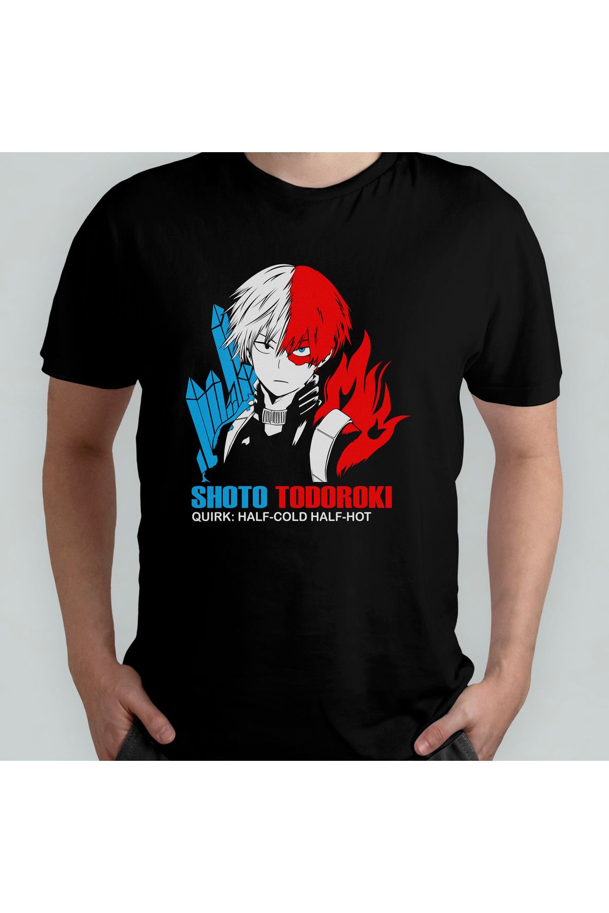 Pixxa My Hero Academia Shoto Todoroki Unisex %100 Pamuklu Bisiklet Yaka T-Shirt Model 1