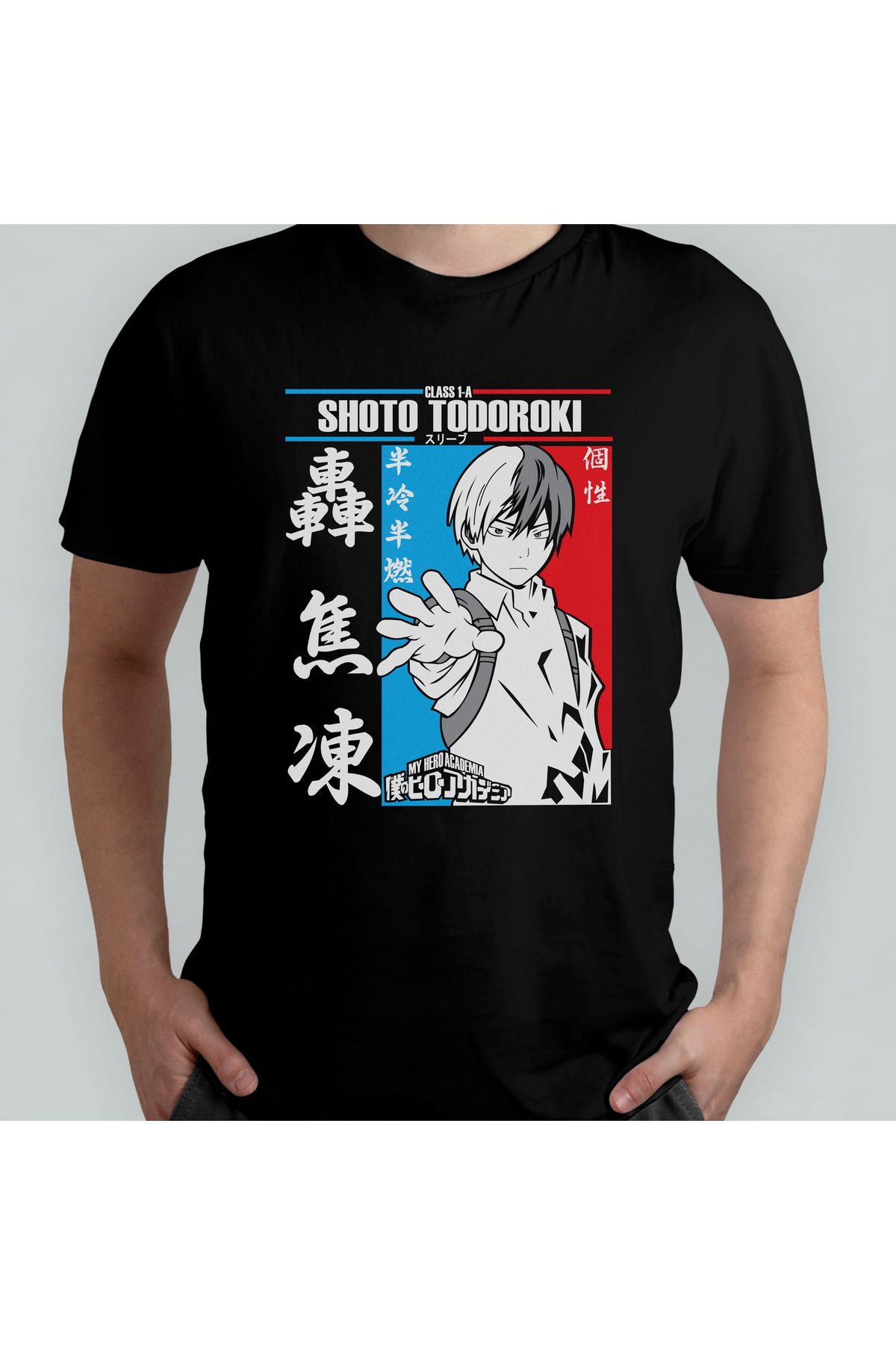 Pixxa My Hero Academia Shoto Todoroki Unisex %100 Pamuklu Bisiklet Yaka T-Shirt Model 2