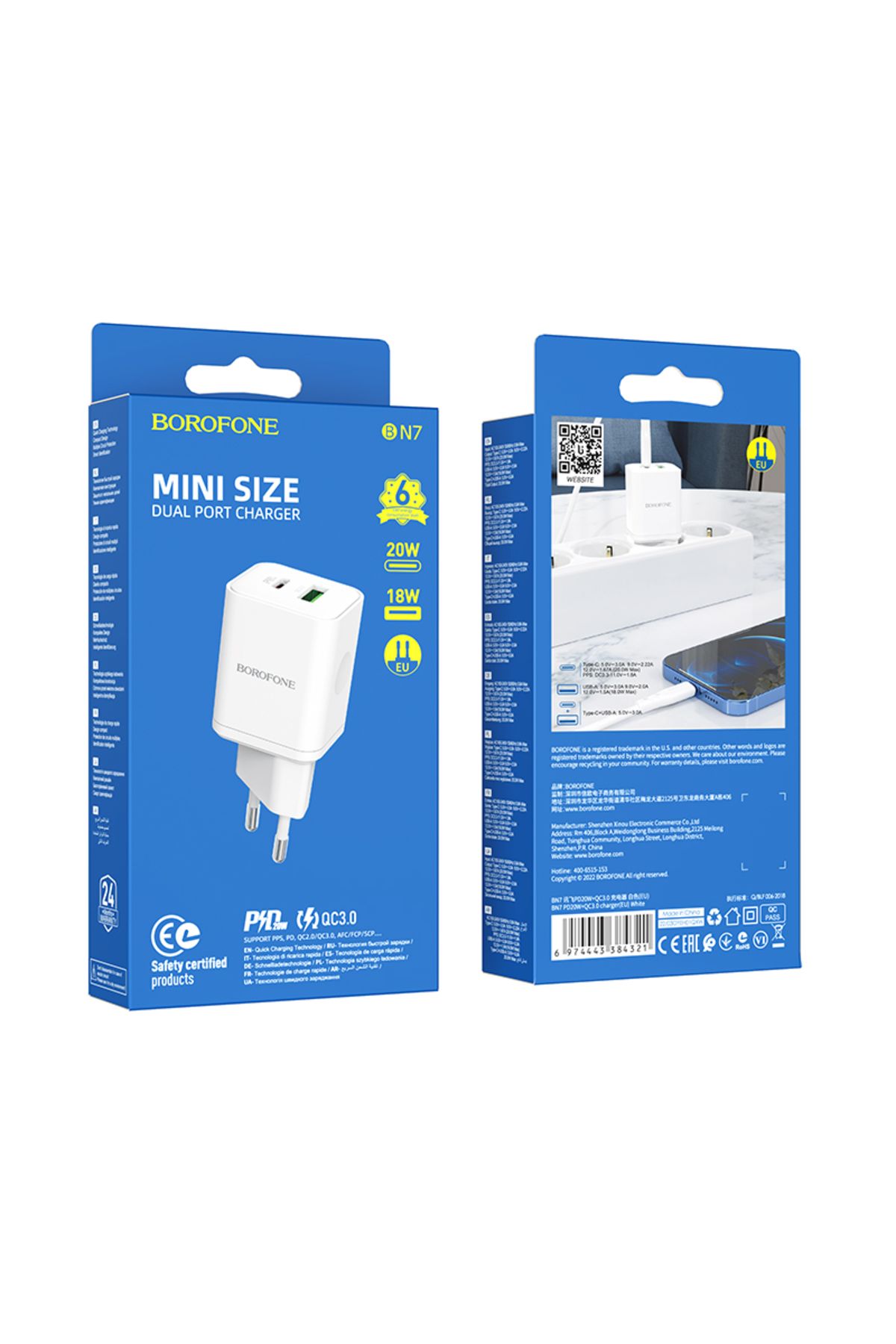 Borofone-Încărcător rapid Pd 20w Qc 3.0 USB-C (PD/QC/AFC/FCP) tip C USB-A pentru Apple Galaxy Note Huawei 14