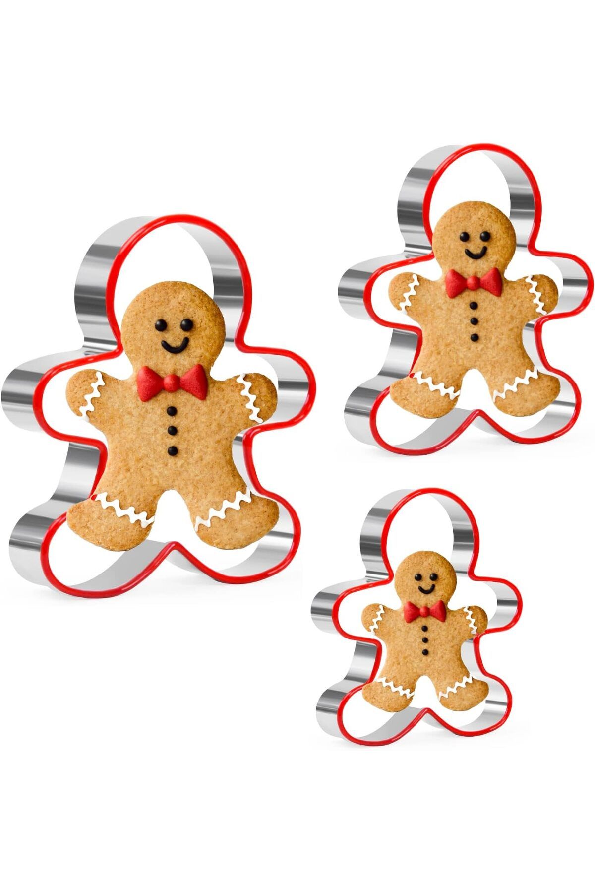 TARIK HOME Paslanmaz Çelik Kurabiye Kalıbı 3'lü Set - Zencefilli Adam Şekilli - ( Gingerbread Man )