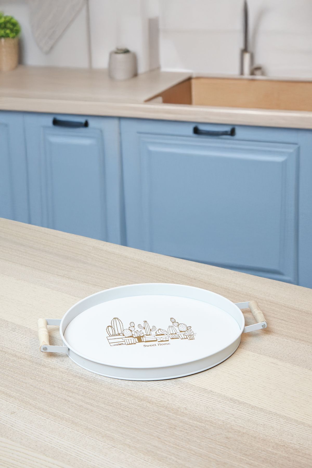 Doğa Dizayn Merisa Home Oval Metal Tepsi Beyaz 45 cm