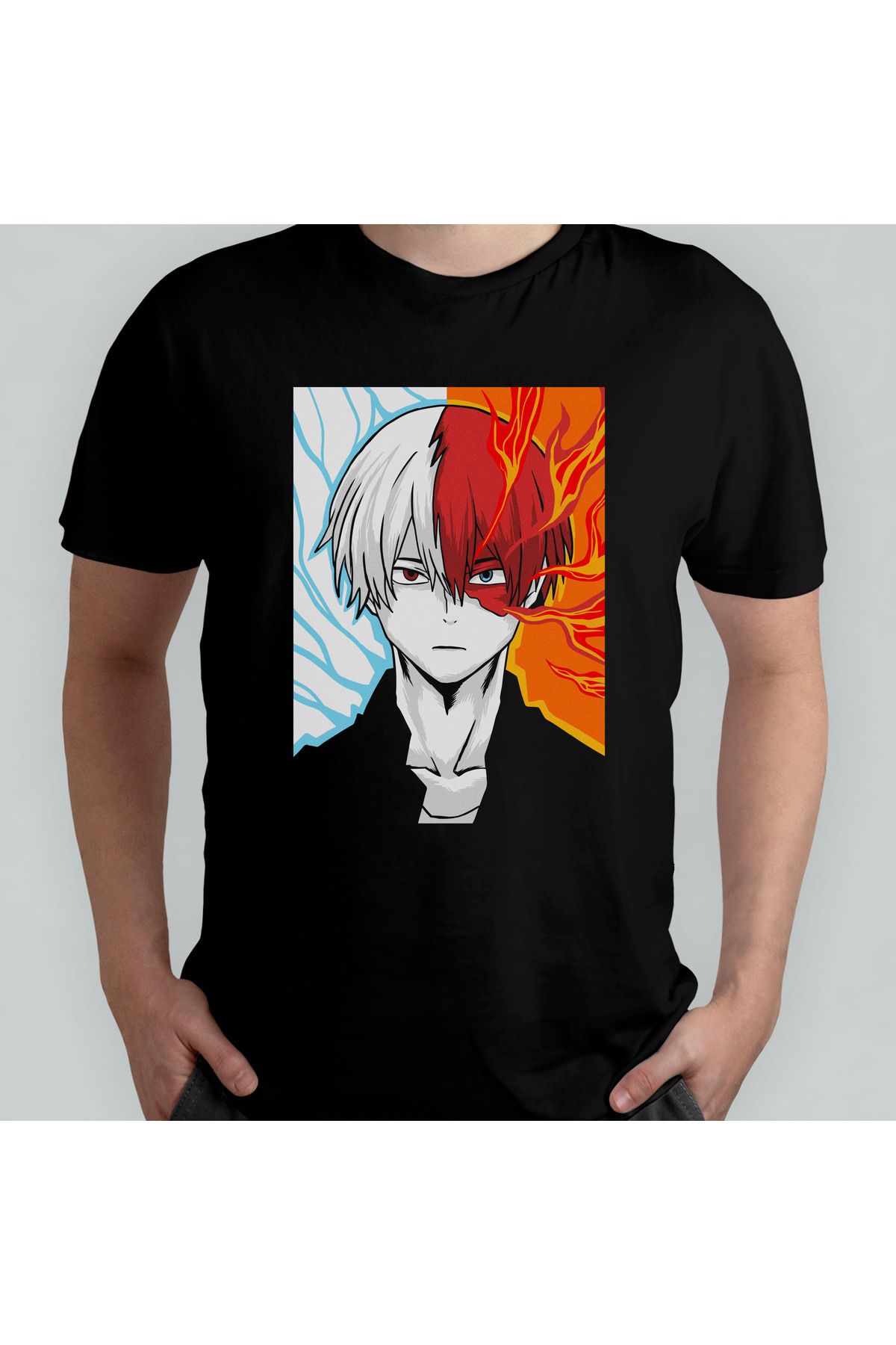 Pixxa My Hero Academia Shoto Todoroki Unisex %100 Pamuklu Bisiklet Yaka T-Shirt Model 3