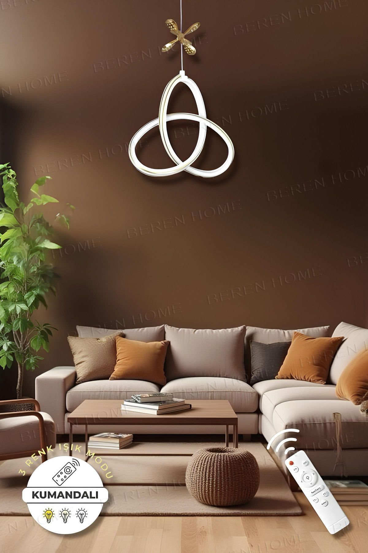 BEREN HOME Melis White Gold Kumandalı 3 Renk Modern Sarkıt Led Avize