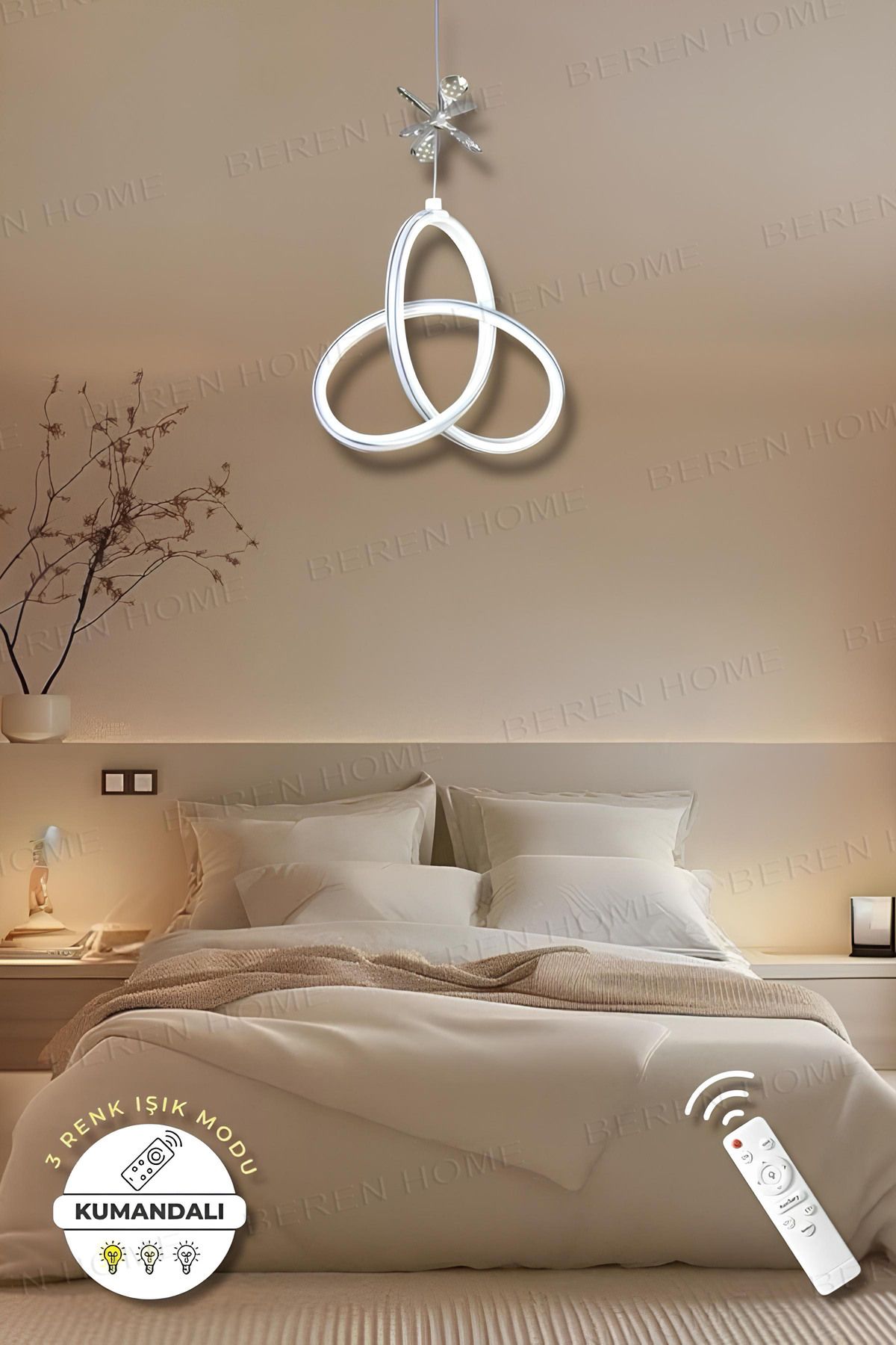 BEREN HOME Melis White Chrome Kumandalı 3 Renk Modern Sarkıt Led Avize