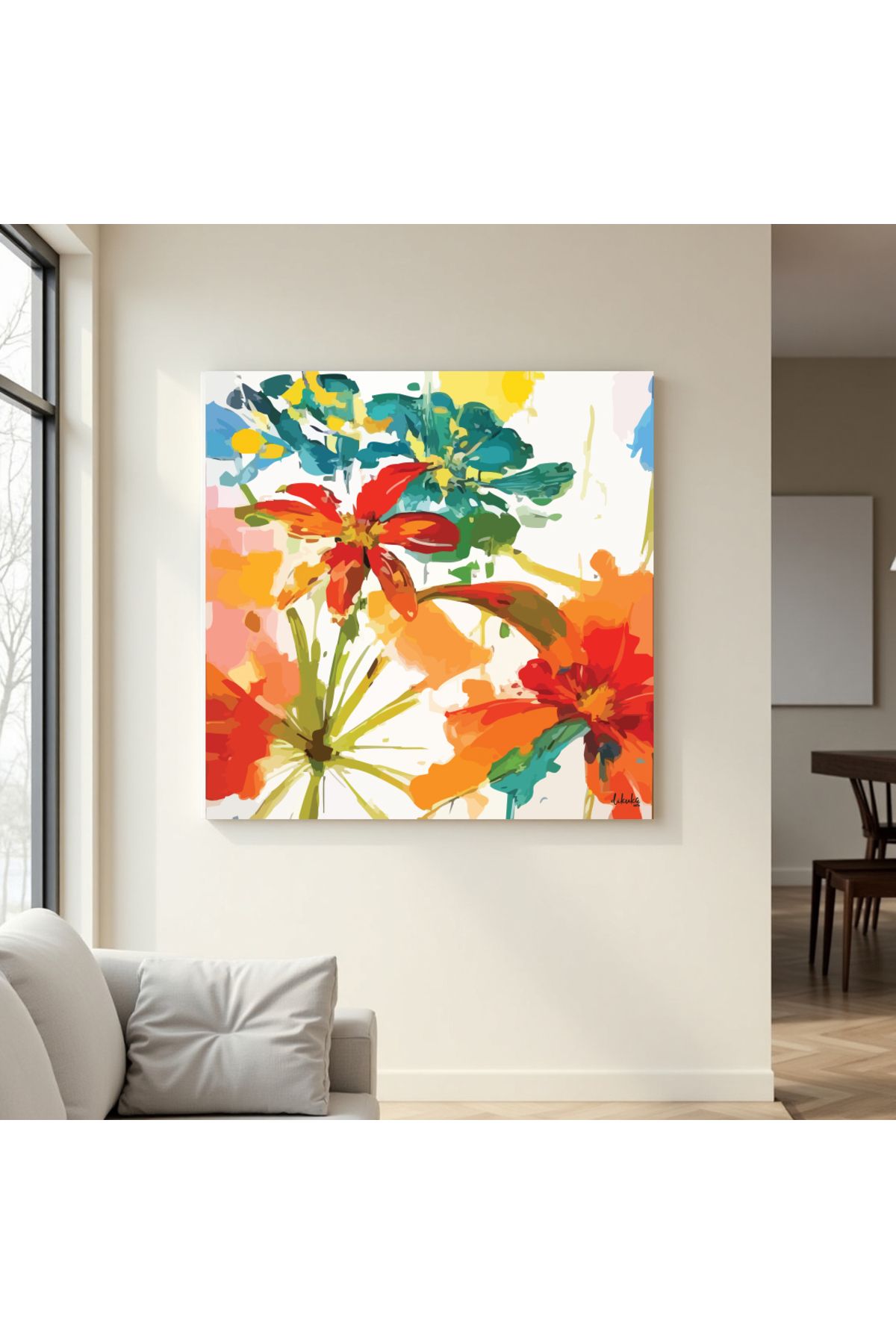 DIKUKA Çiçekler Floral Modern Abstract Kanvas Tablo 100X100 cm