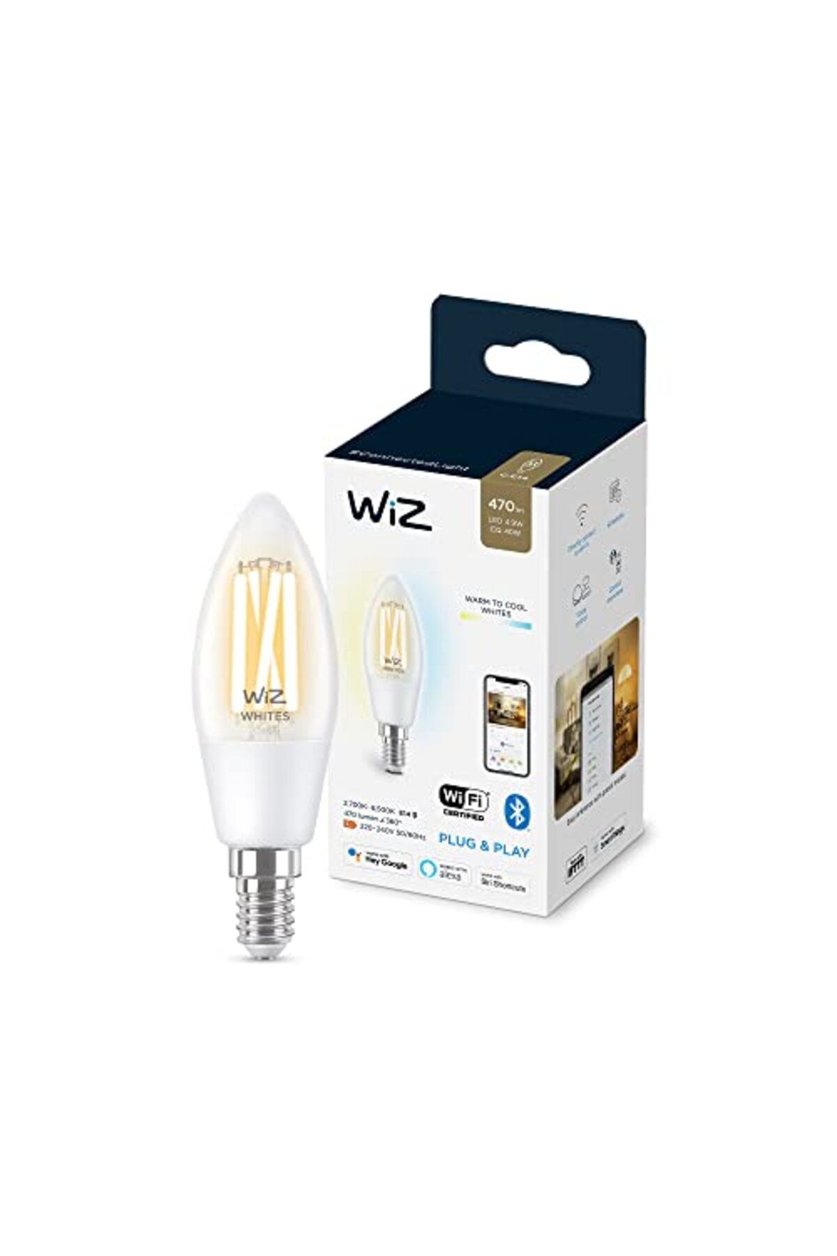 ShopZum Wiz Wi-fi 40w Sarı/beyaz Şeffaf Cam Mum Tipi Akıllı Ampul C35 E14