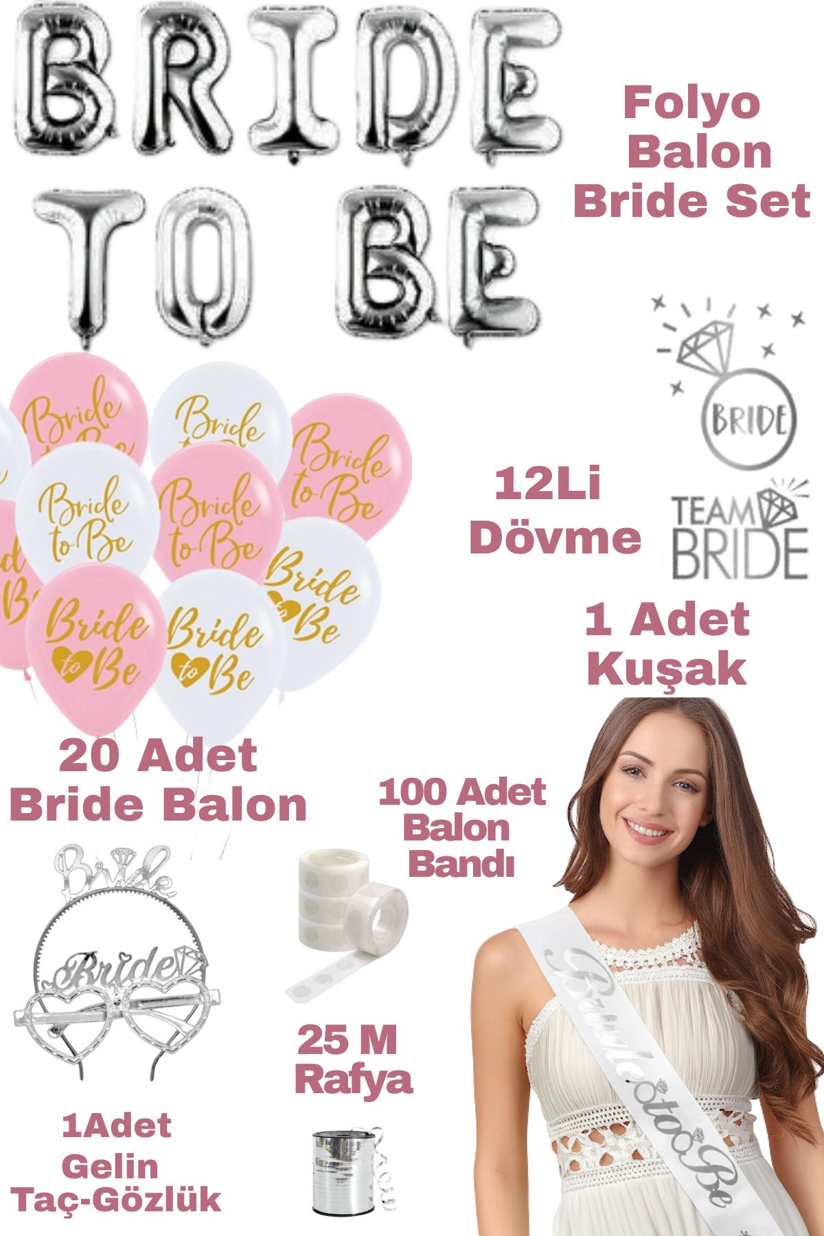 Baloncu Dede Bride To Be Folyo Balon Gelin Bekarlığa Veda Parti Konsepti Malzemeleri Set Parti Set Bride Set