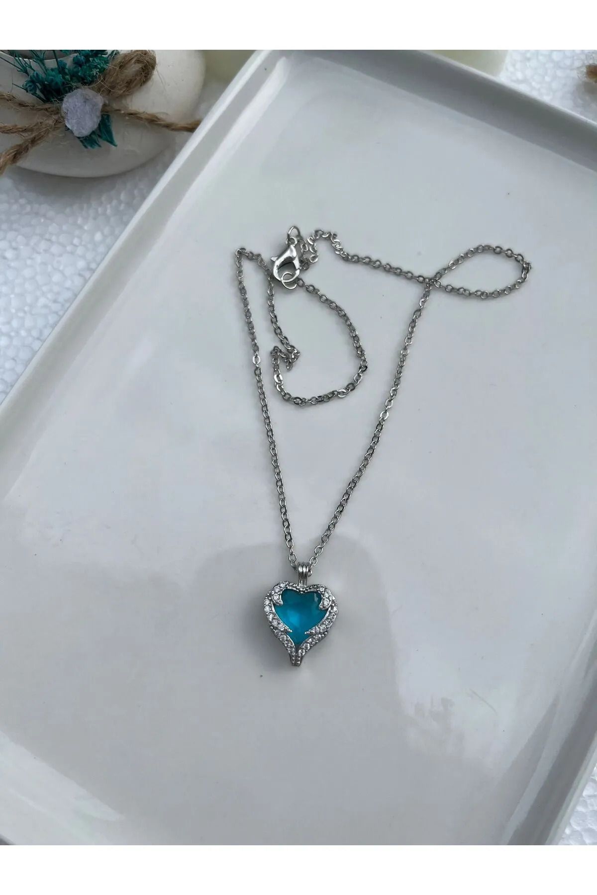 Last For Sell Çelik Kalpli Zirkon Taşlı Kolye Paslanmaz,Sevgili Kolye