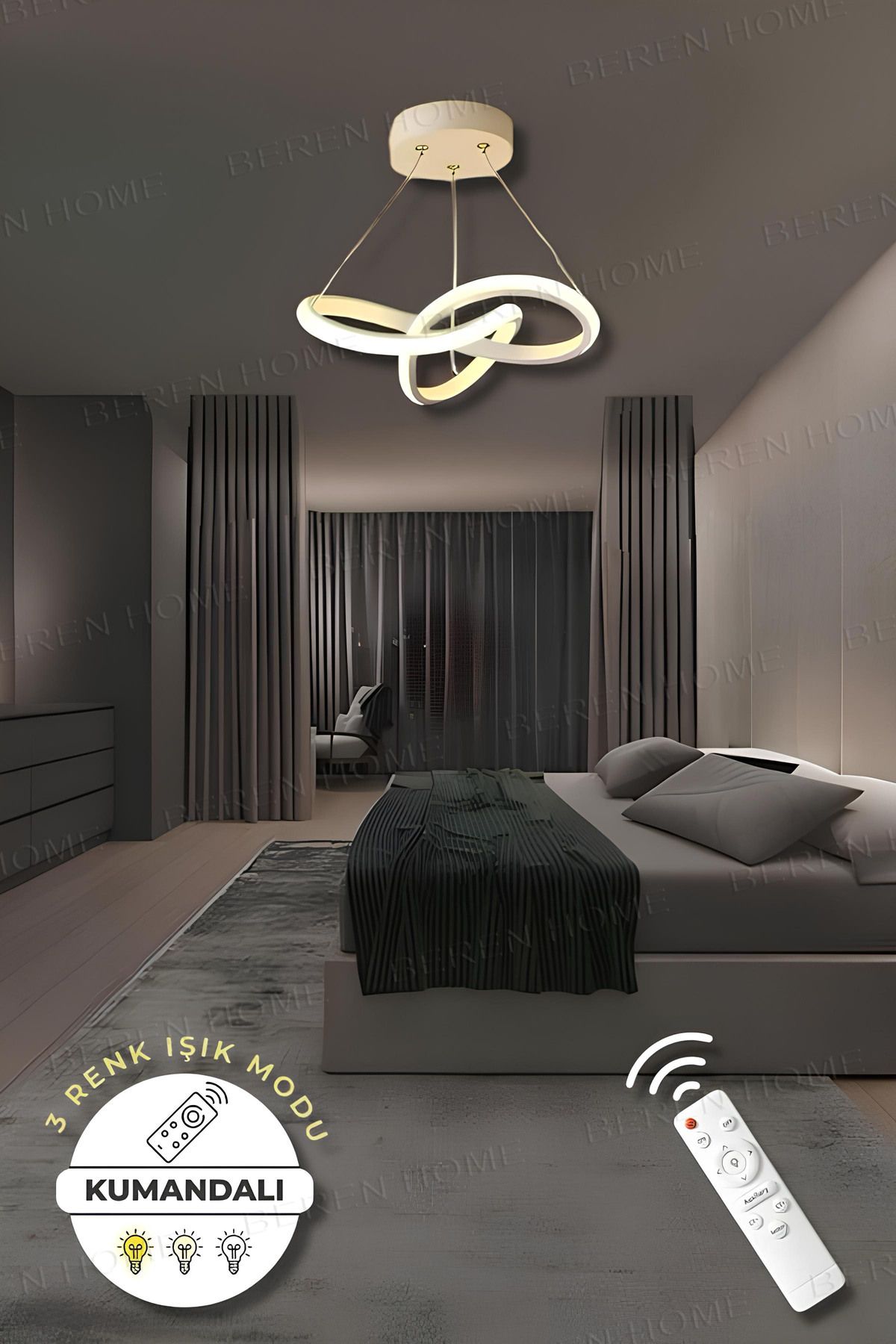 BEREN HOME Quin White Kumandalı 3 Renk Modern Sarkıt Led Avize