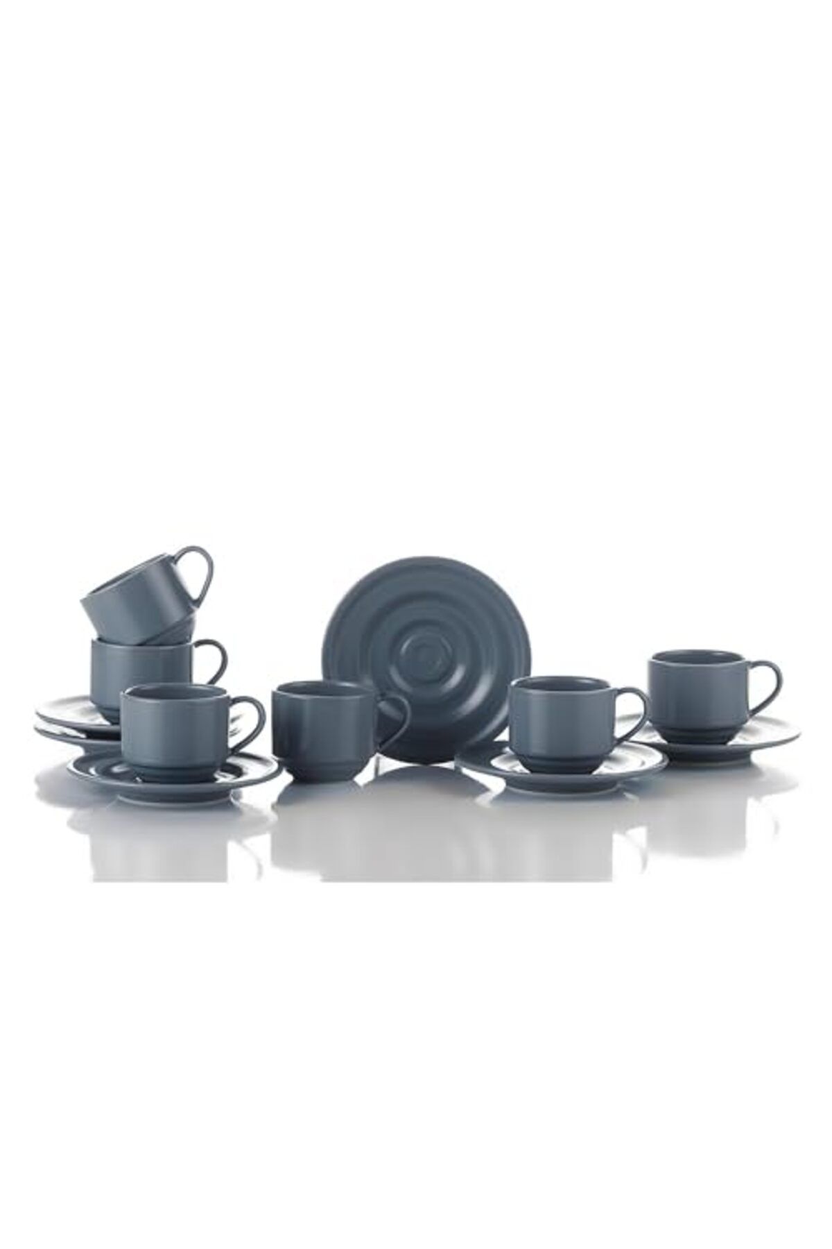 ShopZum Porselen New Tuvana 6 Kişilik 12 Parça Kahve Takımı Gri, Standart, 82 Ml