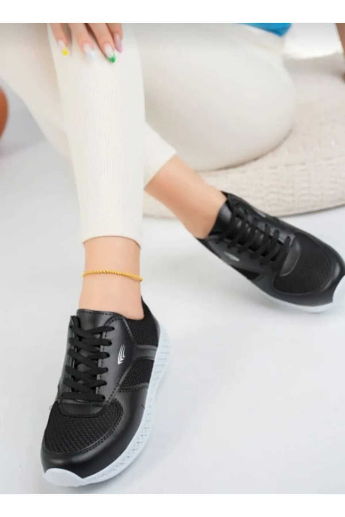 WEBORN Kadın Casual Fileli Anorak Bağcıklı Hafif Sneaker Kaymaz Tabanlı Rahat Koşu Ayakkabısı