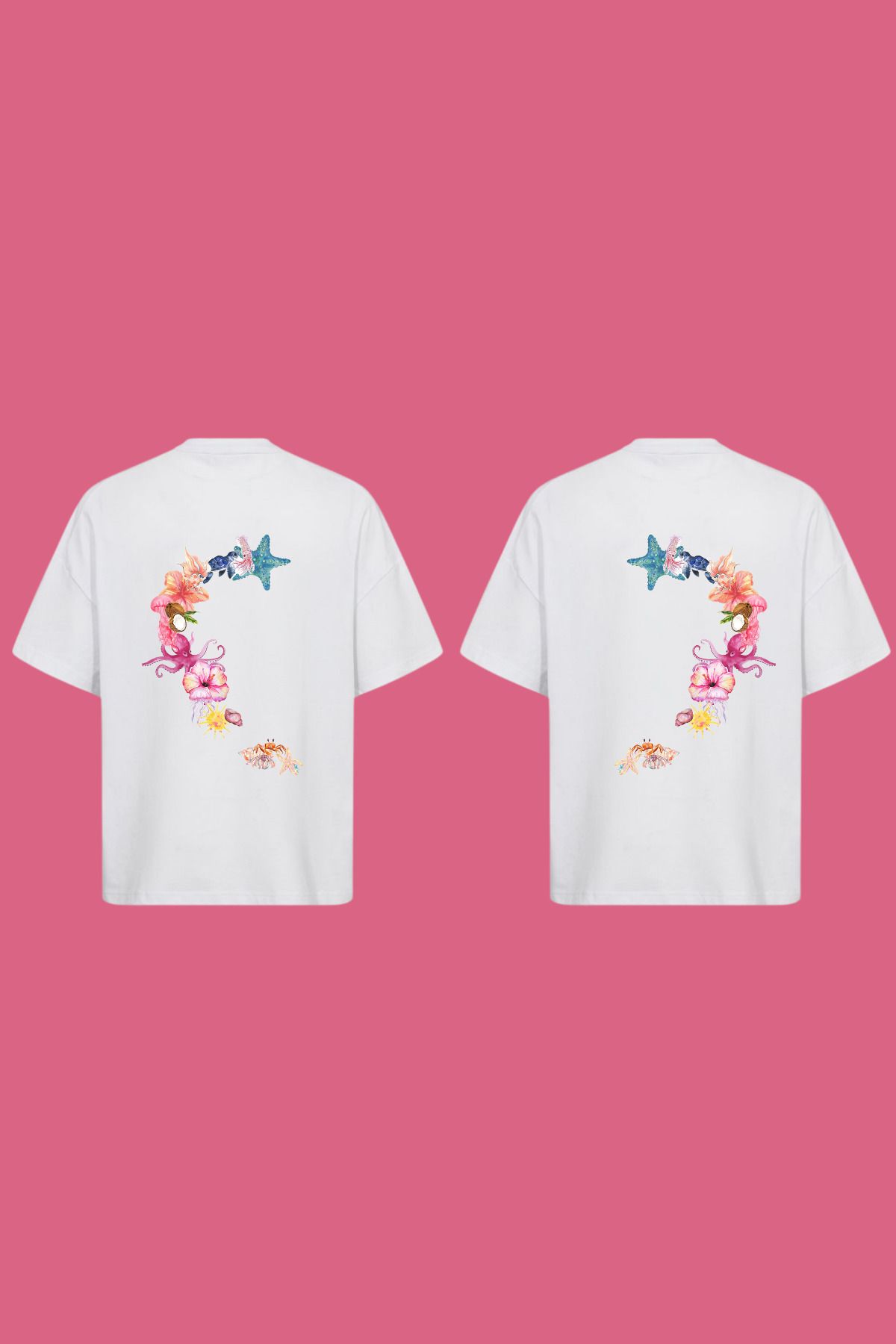 Dupe Design Arkadaşlık T-shirt BFF Deniz Yıldızı Baskılı Oversize T-shirt