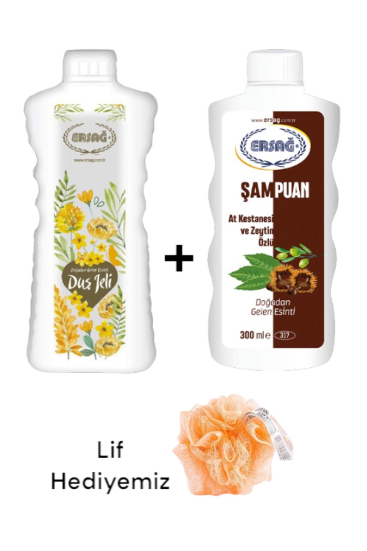 Ersağ At Kestanesi ve Zeytin Özlü Şampuan 30 ML - Hoşkokulu Duş Jeli 1000ML ( Lif Hediye'li ) 317-45