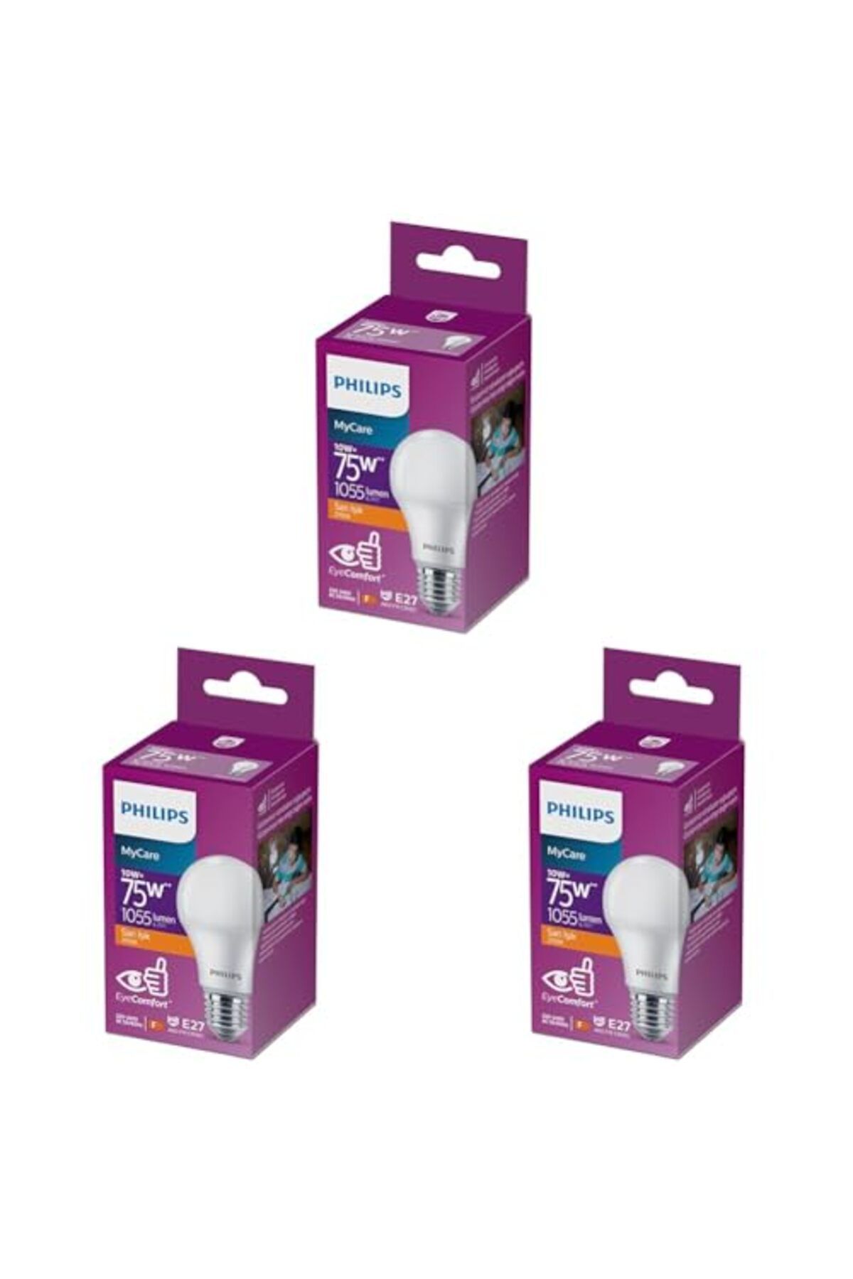 ShopZum 75W Led Ampul, 2700K Sarı Işık, E27 Normal Duy Sarı 3Lü Paket