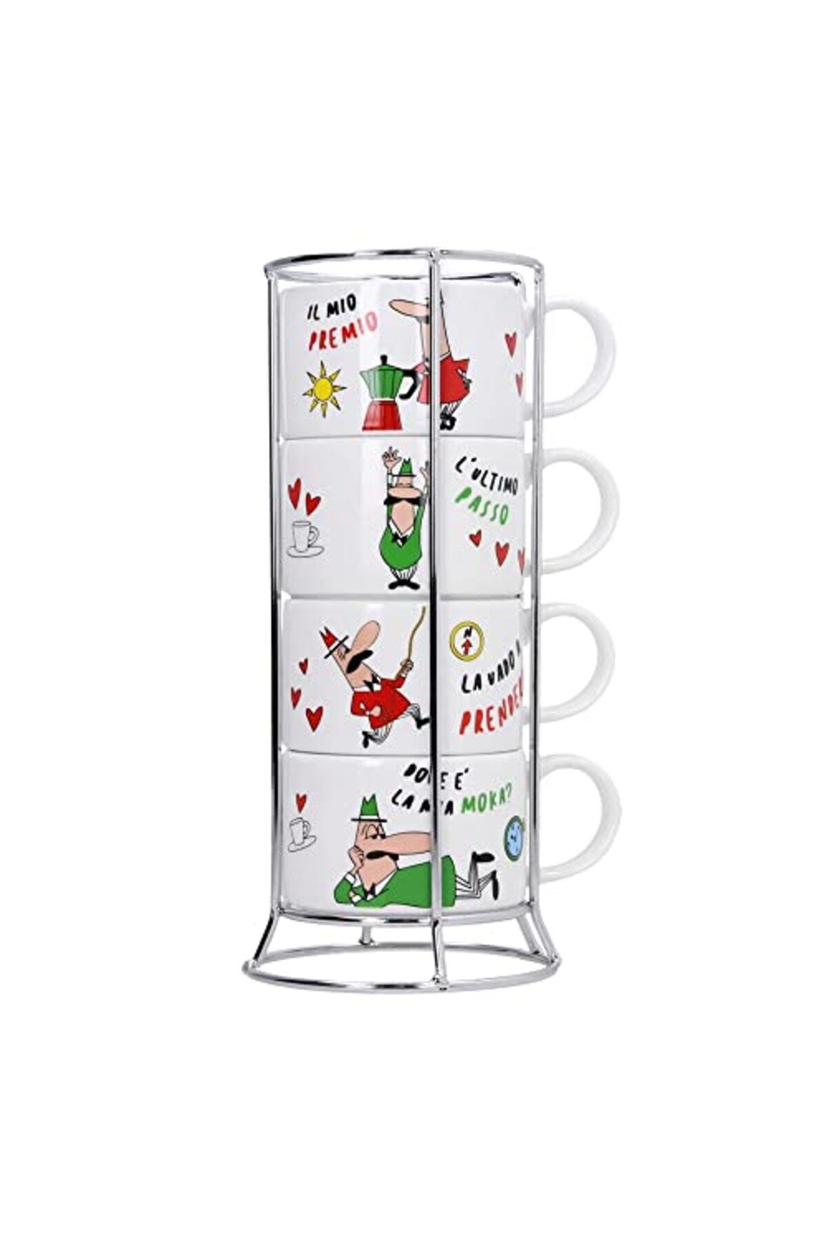 ShopZum Bialetti - 4&apos;lü Istiflenebilir Cappuccino Fincan Seti - Karma Renkli - Porselen