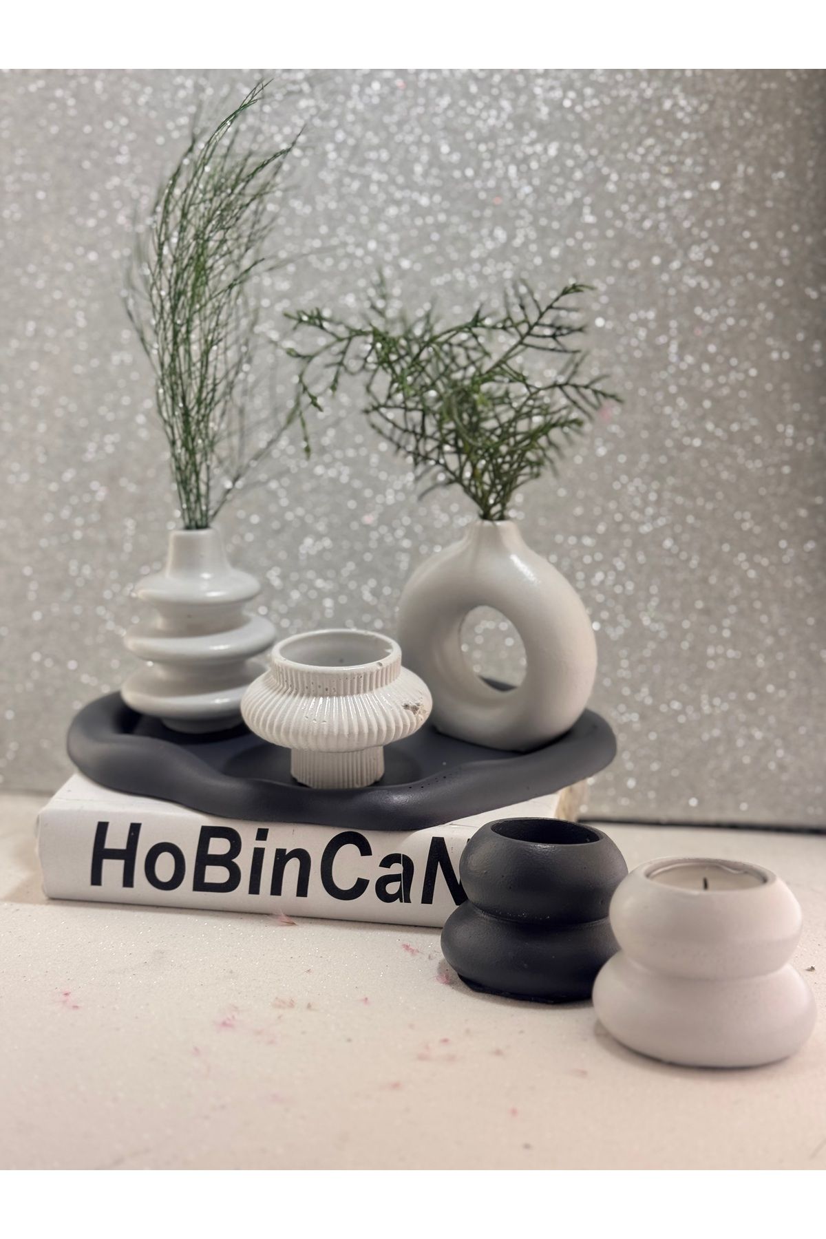 BLANJ 2'li Minimal vazo sarılmış sevgili 2 'li tealight mumluk sunumluk bulut tabak ozel set
