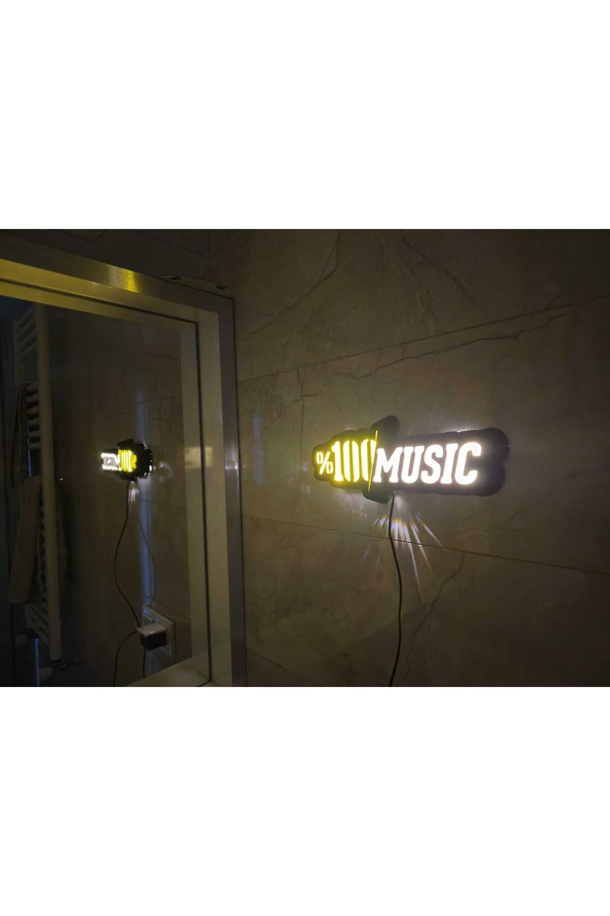 unbranded %100 MUSIC LED Işıklı Duvar Tabelası - Dekoratif Logo Tasarım, Adaptörlü, 25 cm