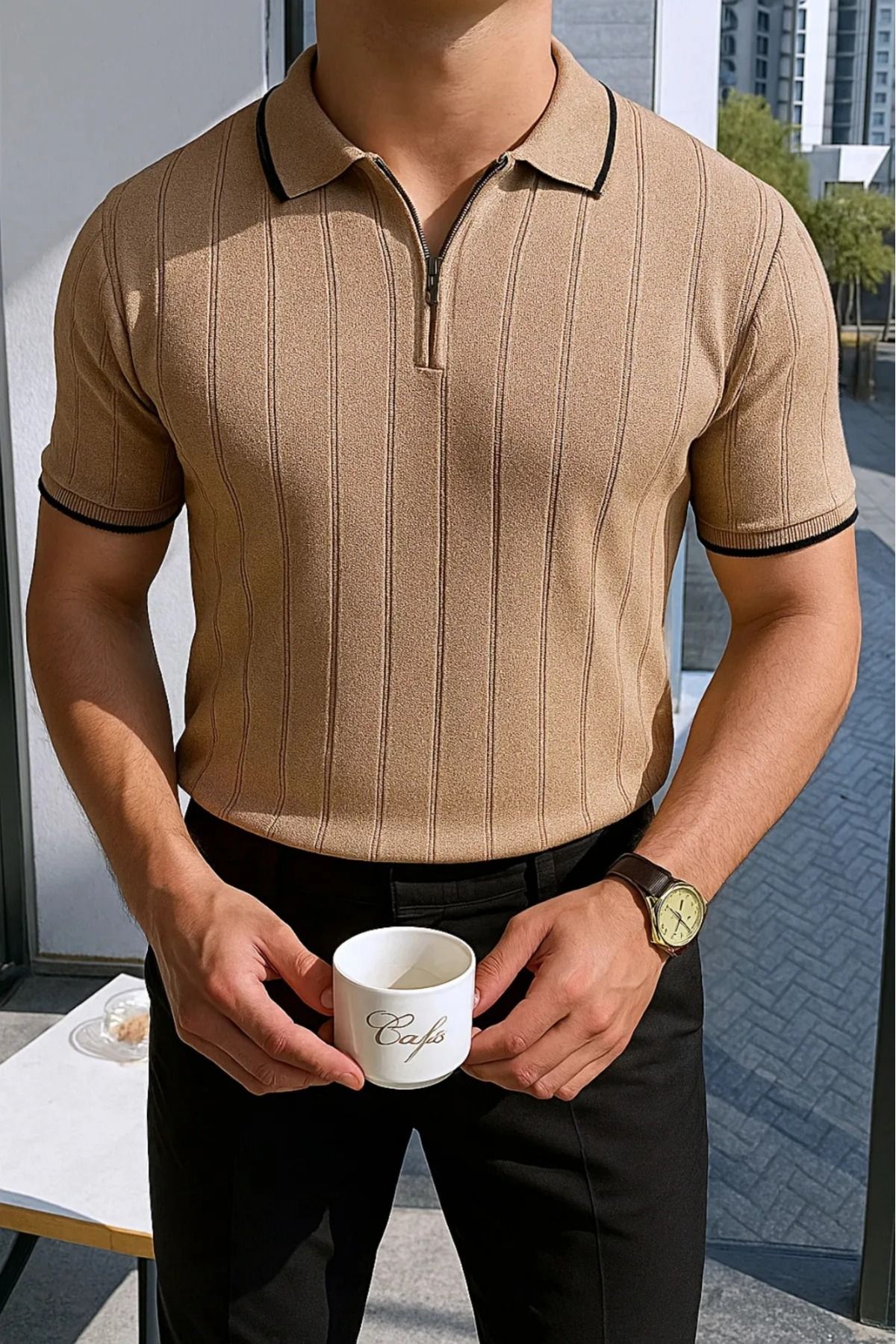 LC Waikiki Polo Yaka Fermuarlı Kısa Kollu Erkek Nefes Alabilen Yazlık Triko Tişört.