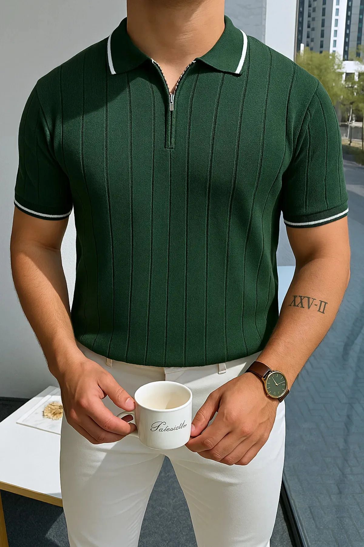 LC Waikiki Polo Yaka Fermuarlı Kısa Kollu Erkek Nefes Alabilen Yazlık Triko Tişört.