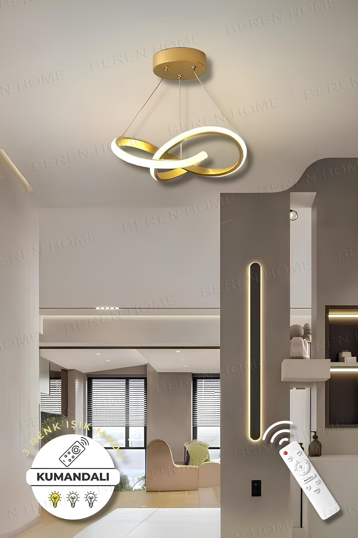 BEREN HOME Quin Eskitme Kumandalı 3 Renk Modern Sarkıt Led Avize