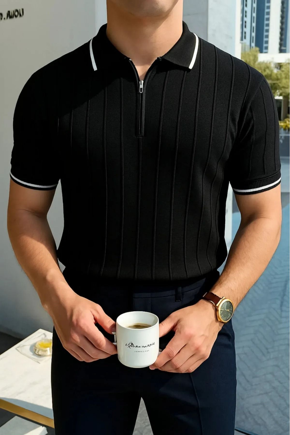 LC Waikiki Polo Yaka Fermuarlı Kısa Kollu Erkek Nefes Alabilen Yazlık Triko Tişört.
