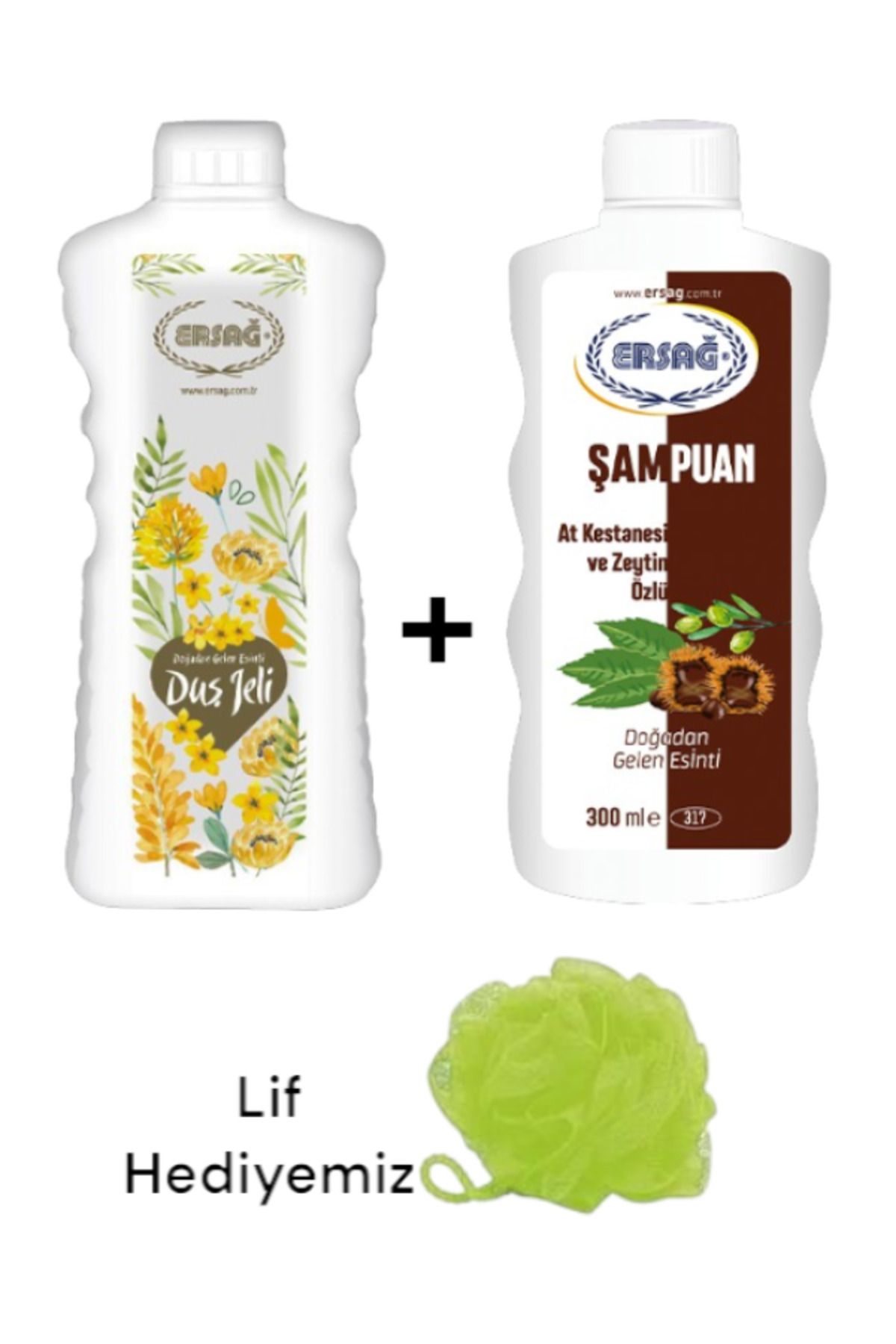 Ersağ At Kestanesi ve Zeytin Özlü Şampuan 30 ML - Hoşkokulu Duş Jeli 1000ML ( Lif Hediye'li ) 317-47