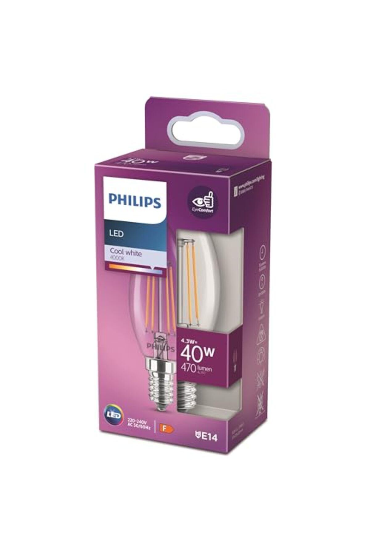 ShopZum Led Classic 40W B35 E14 Mum Tipi Beyaz Işık Dim Edilmez Filament Led Ampul