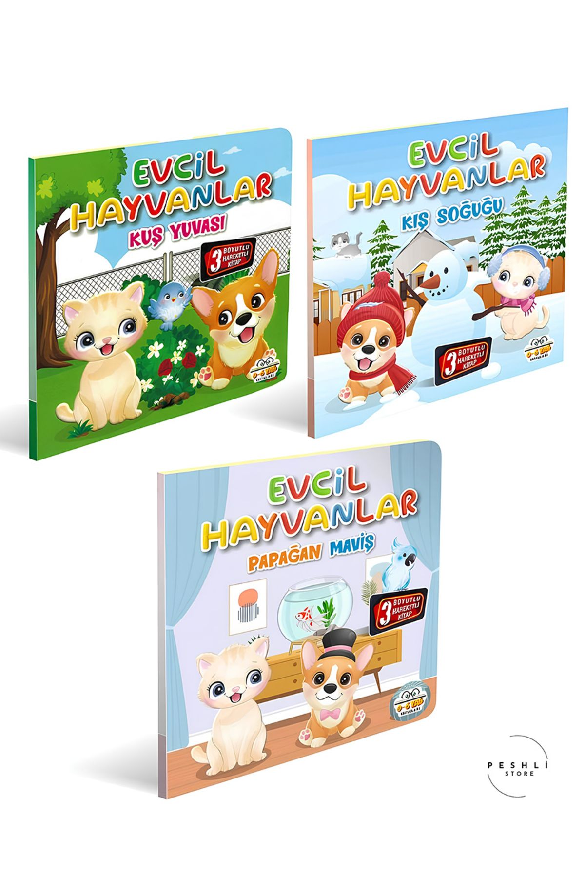 0-6 Yaş Yayınları Hareketli Kitaplar Serisi Evcil Hayvanlar Seti (3 Kitap Set)