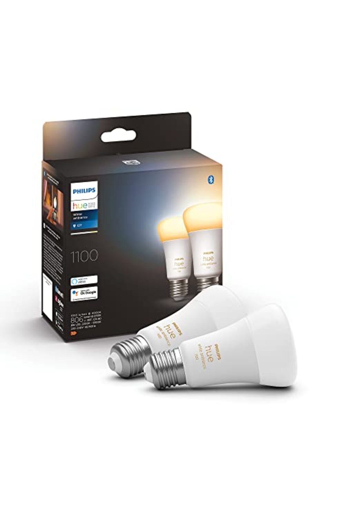 ShopZum Huewa 8-75W Beyaz Ambiyans Akıllı E27 Led Ampul 2&Apos;Li Ekopaket, Bluetooth Özellikli