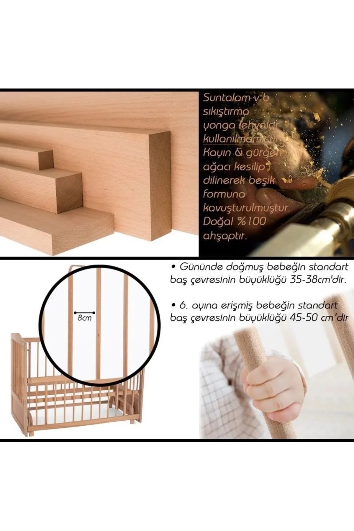 Bamgidoo Doğal Ahşap Beşik Anne Bebek Beşik Organik (BOYASIZ) 60x120 - Sarı Yıldız Uyku Seti Yatak fotoğrafı 5 (önizleme)