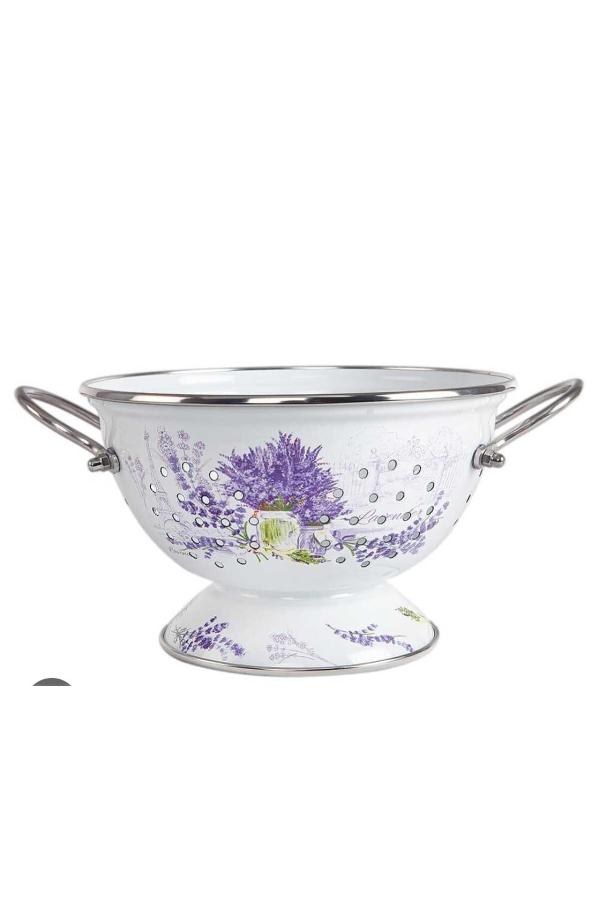 EBRULİEMAYE Lavanta Emaye Süzgeç Kevgir Meyvelik Sunumluk 22 cm çap