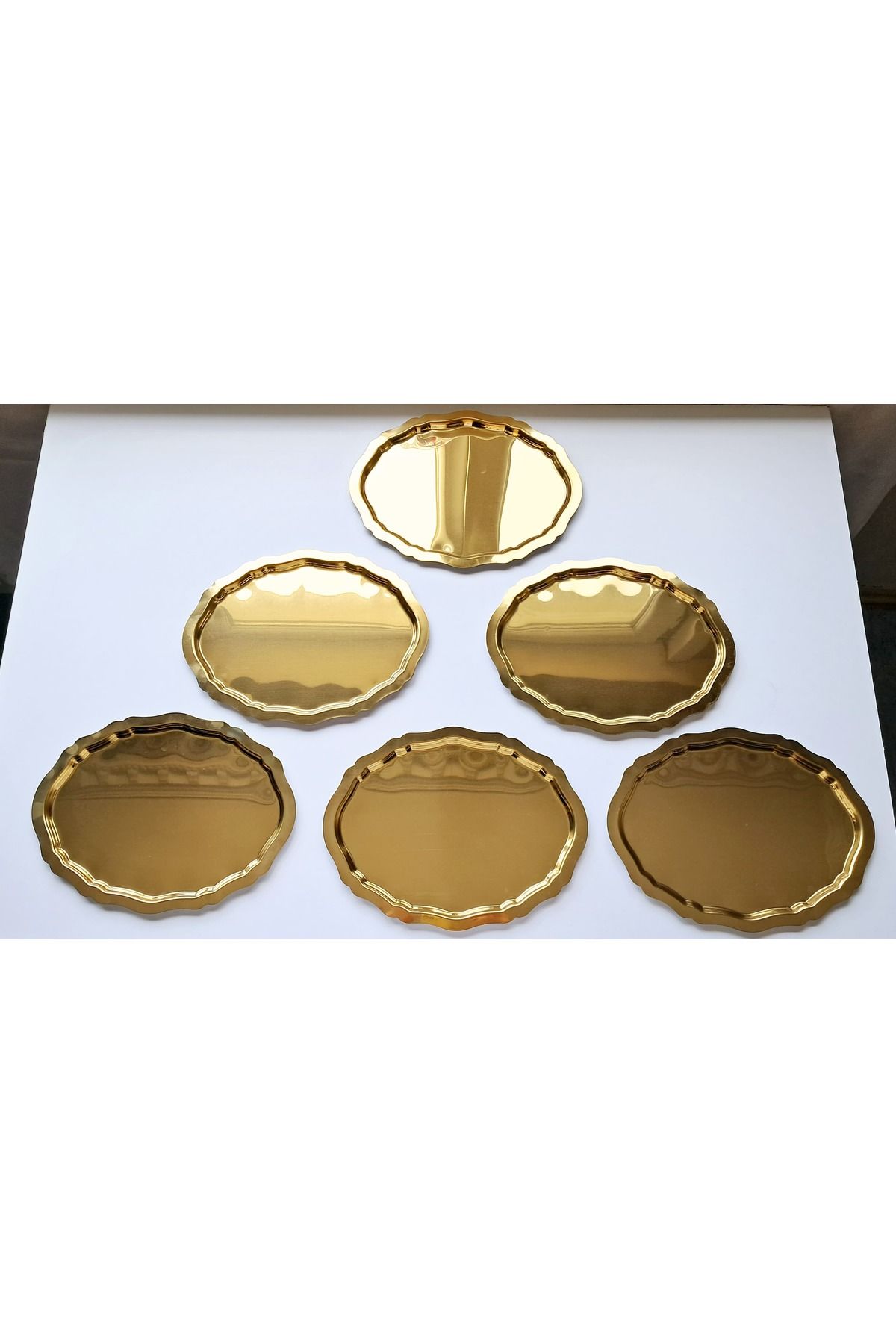 Elk Home GOLD PASLANMAZ 6'LI OVAL SERVİS SUNUM İKRAM SÖZ NİŞAN YÜZÜK TEPSİSİ DEKORATİF ŞIK TASARIM