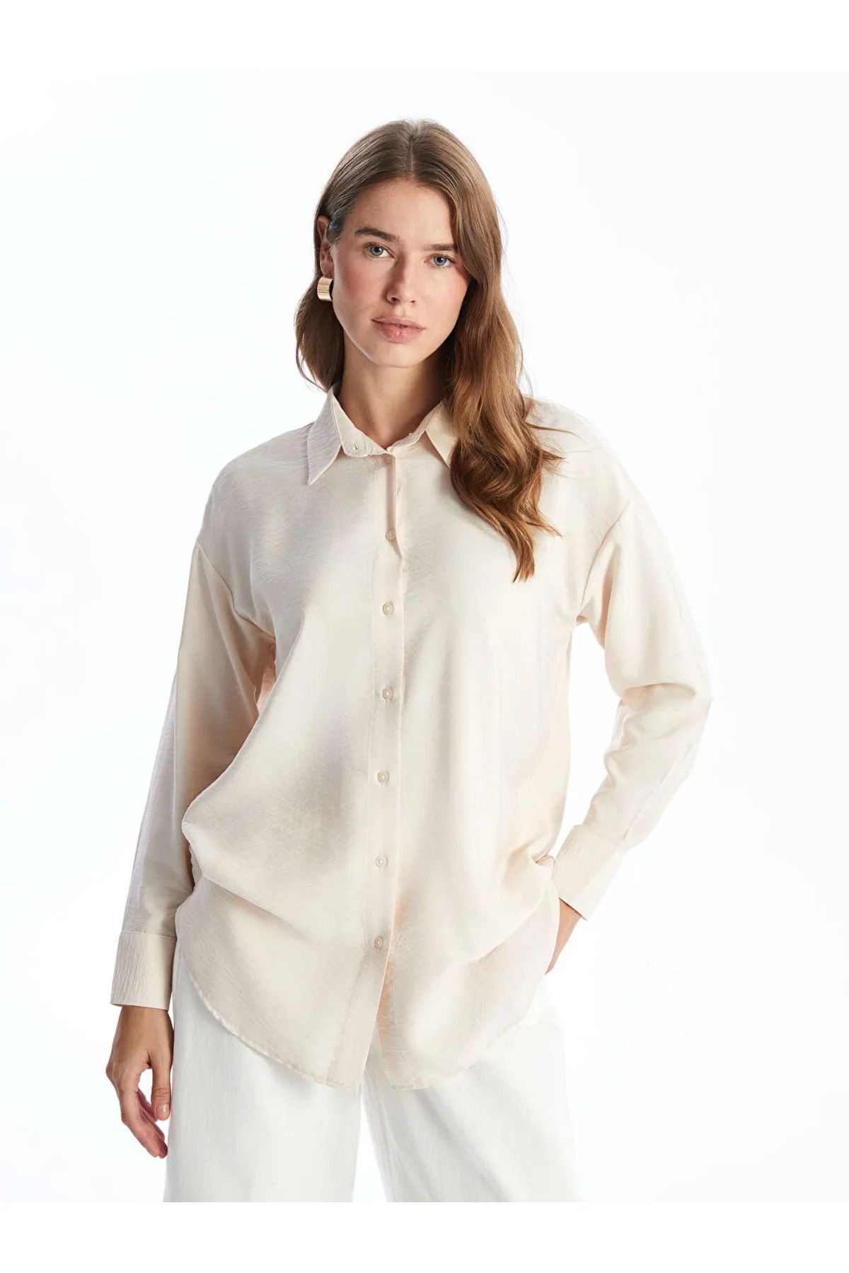 LC Waikiki LCW Modest Ekru Oversize Kadın Gömlek Tunik