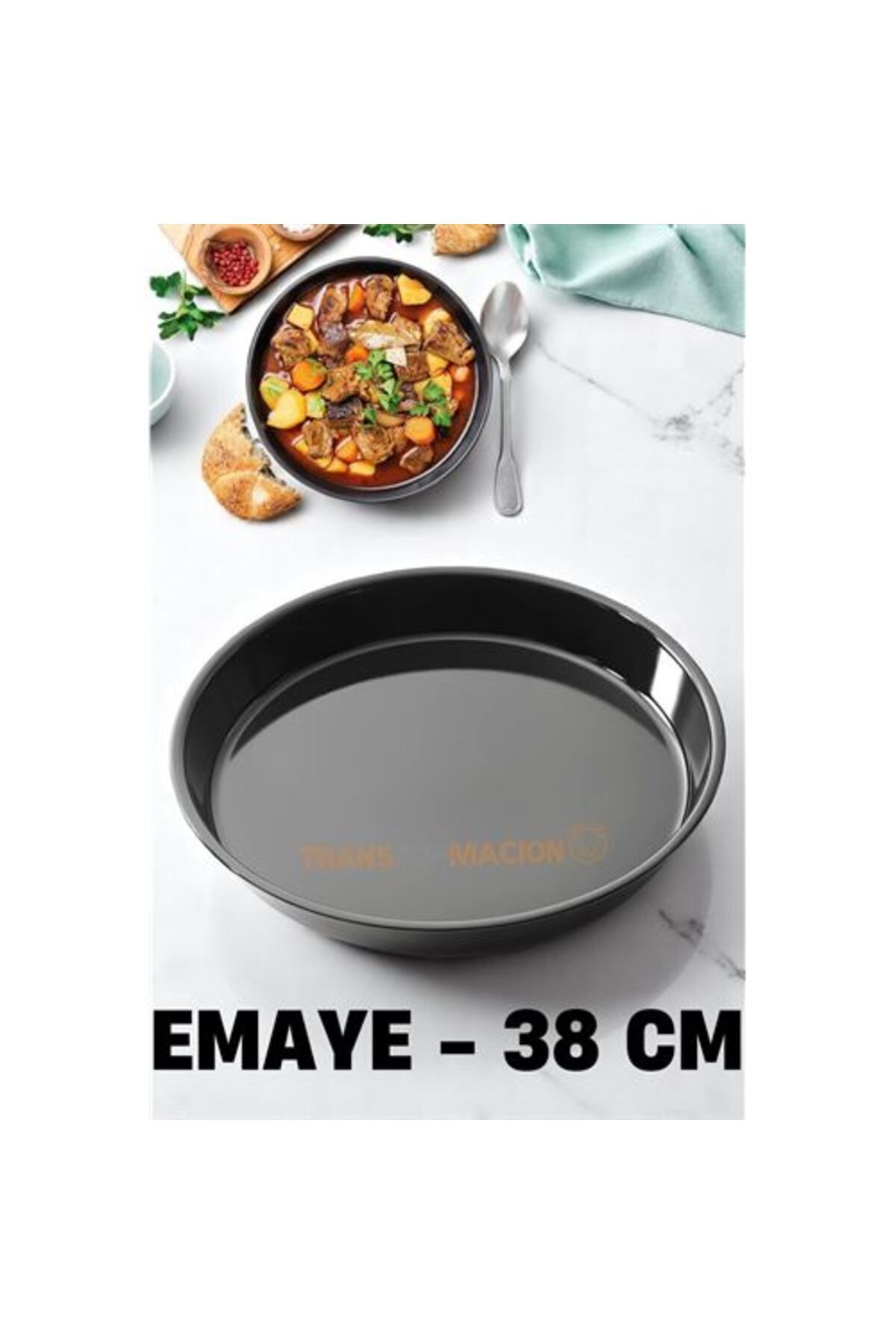 ModaCar Emaye Fırın Tepsisi Siyah - Yuvarlak Emaye Fırın Tepsisi 38 Cm