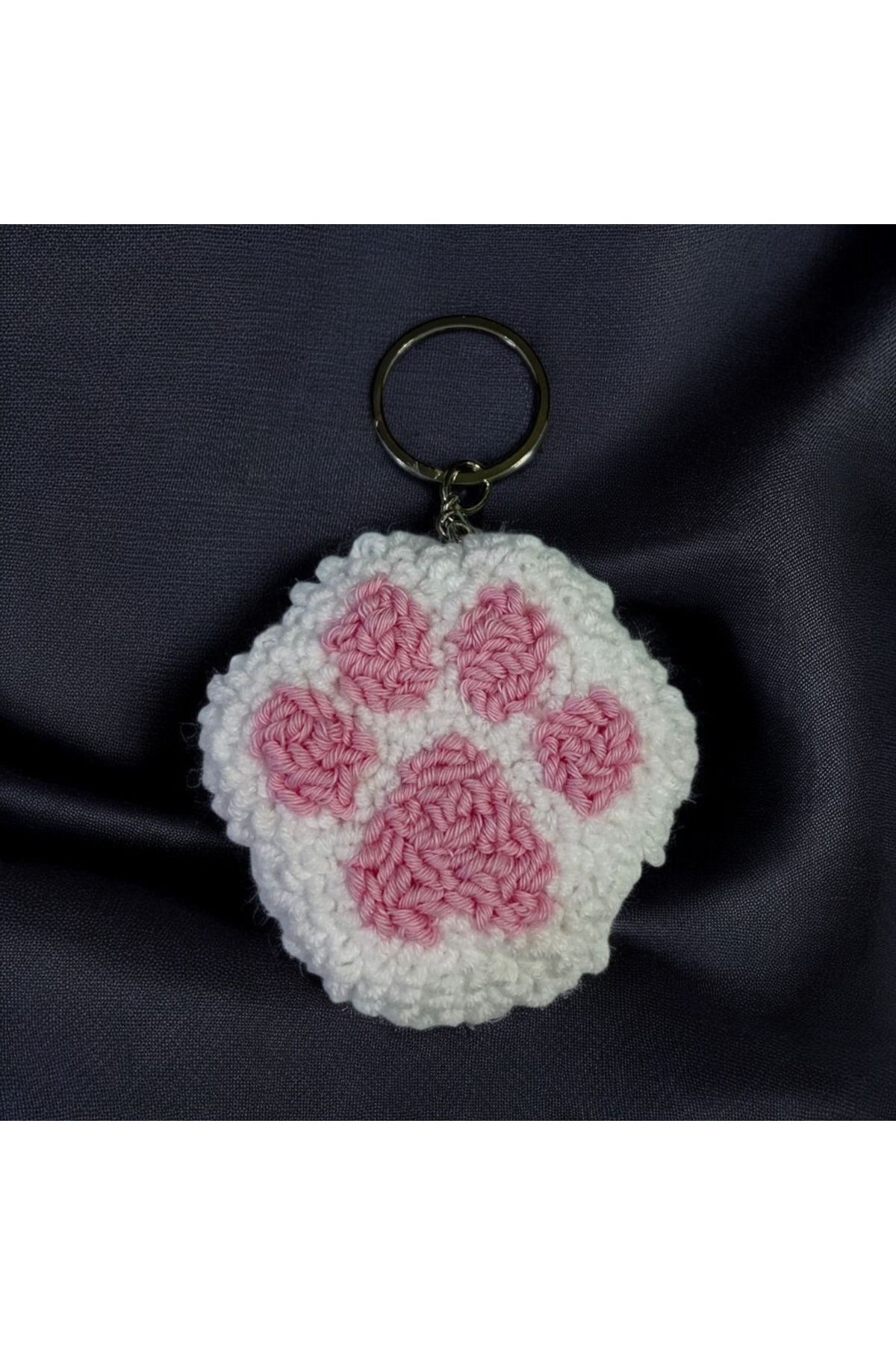 YümanınYumağı Hand Made Örgü Beyaz Kedi Patisi Anahtarlık