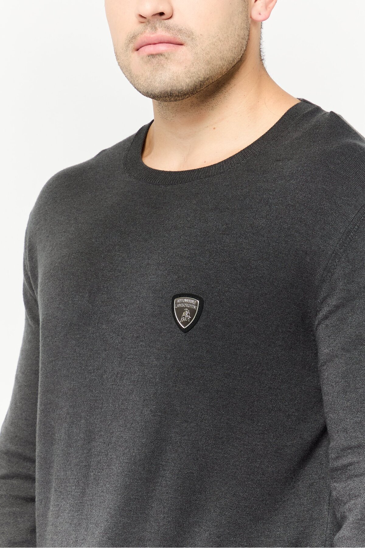 Lamborghini-Men Crew Neck Brand Logo Sweater, Grey 3